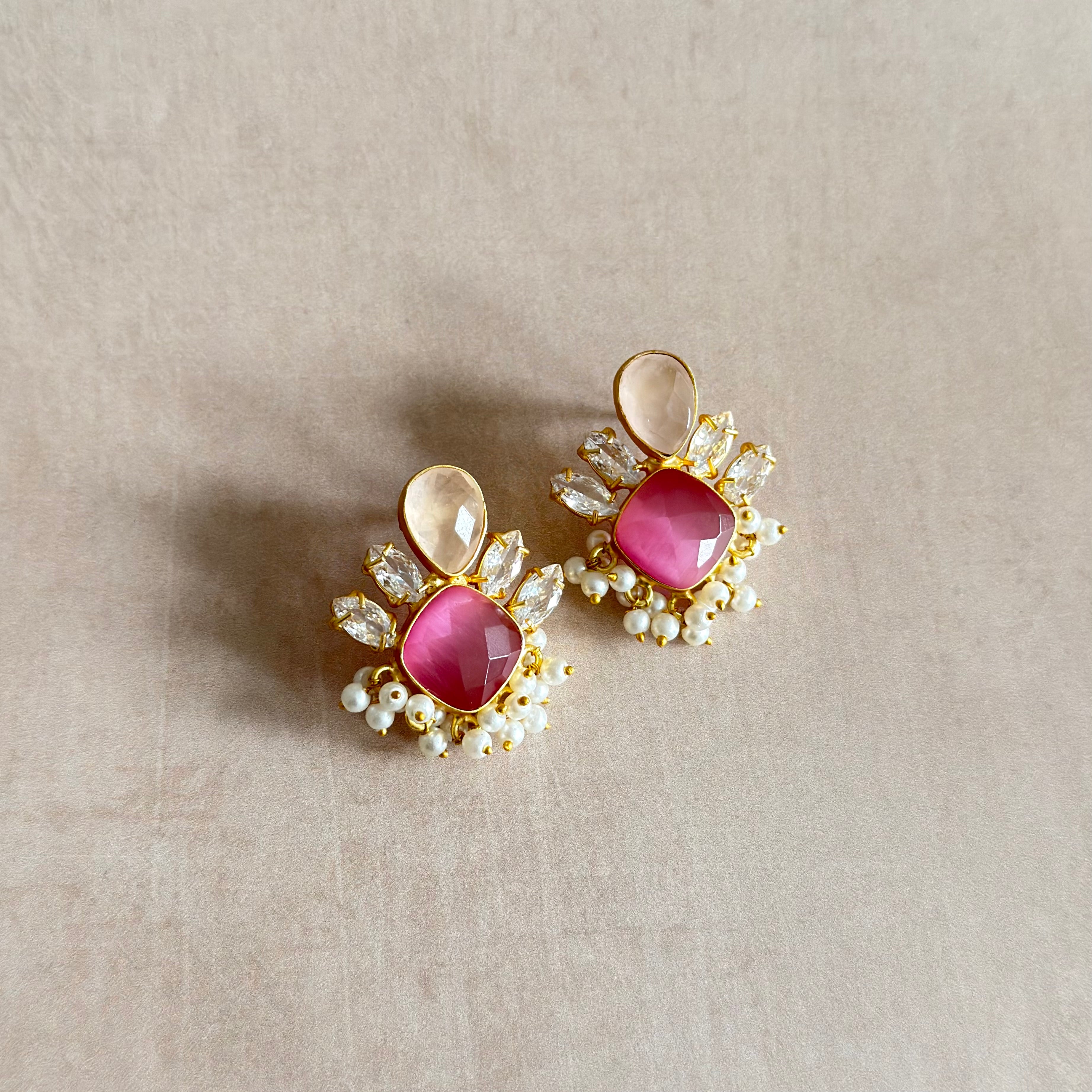 Rania Pink Crystal Stud Earrings - Ahseya & Co