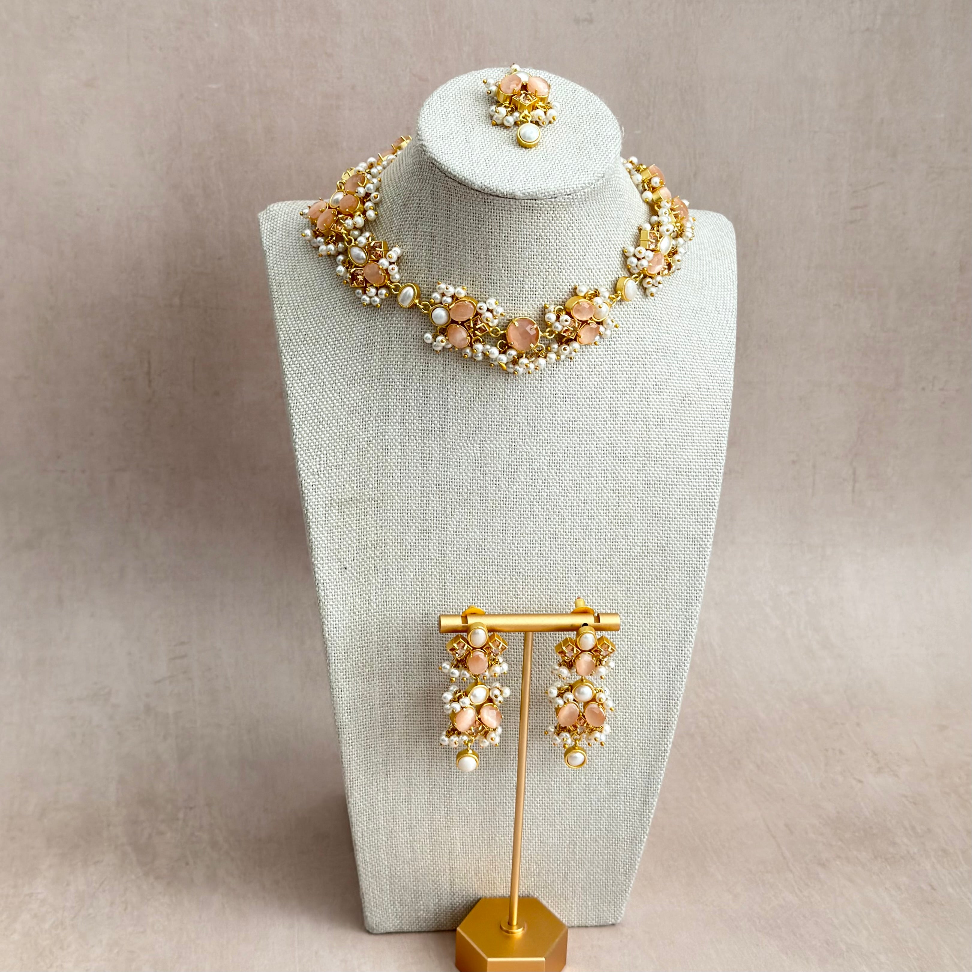 Elouise Peach Necklace Set - Ahseya & Co