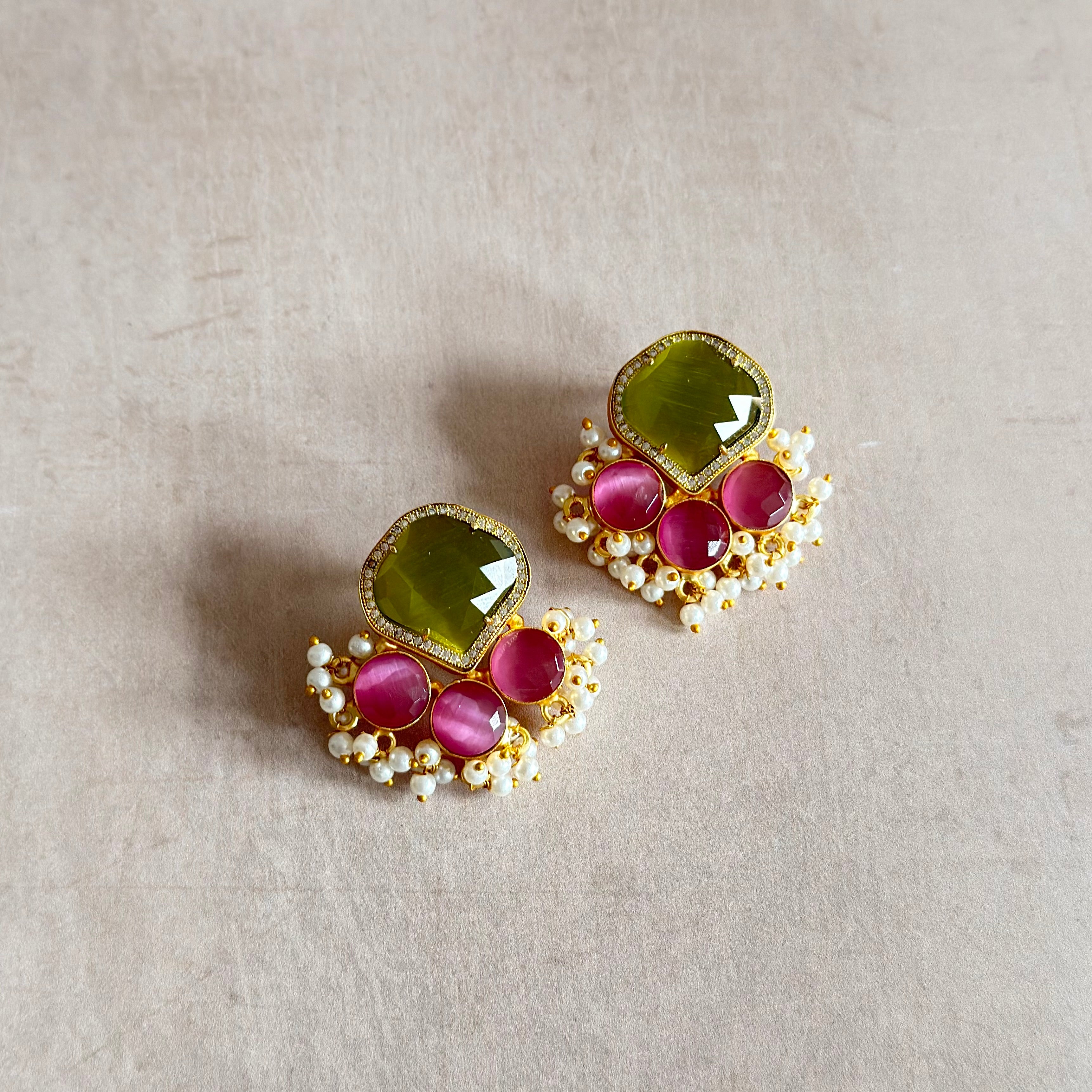 Yevette Olive Stud Earrings - Ahseya & Co