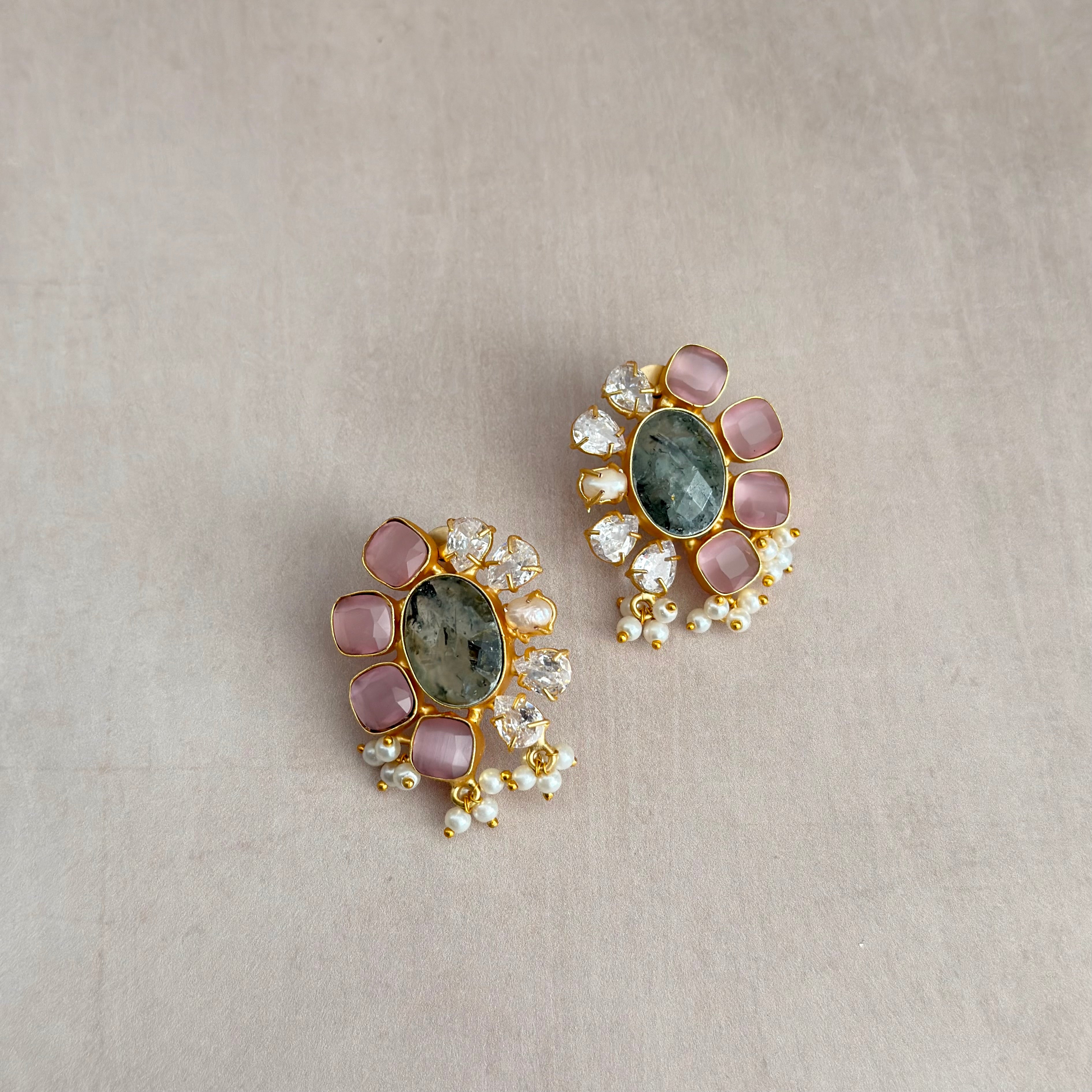 Kairo Olive Pink Stud Earrings - Ahseya & Co