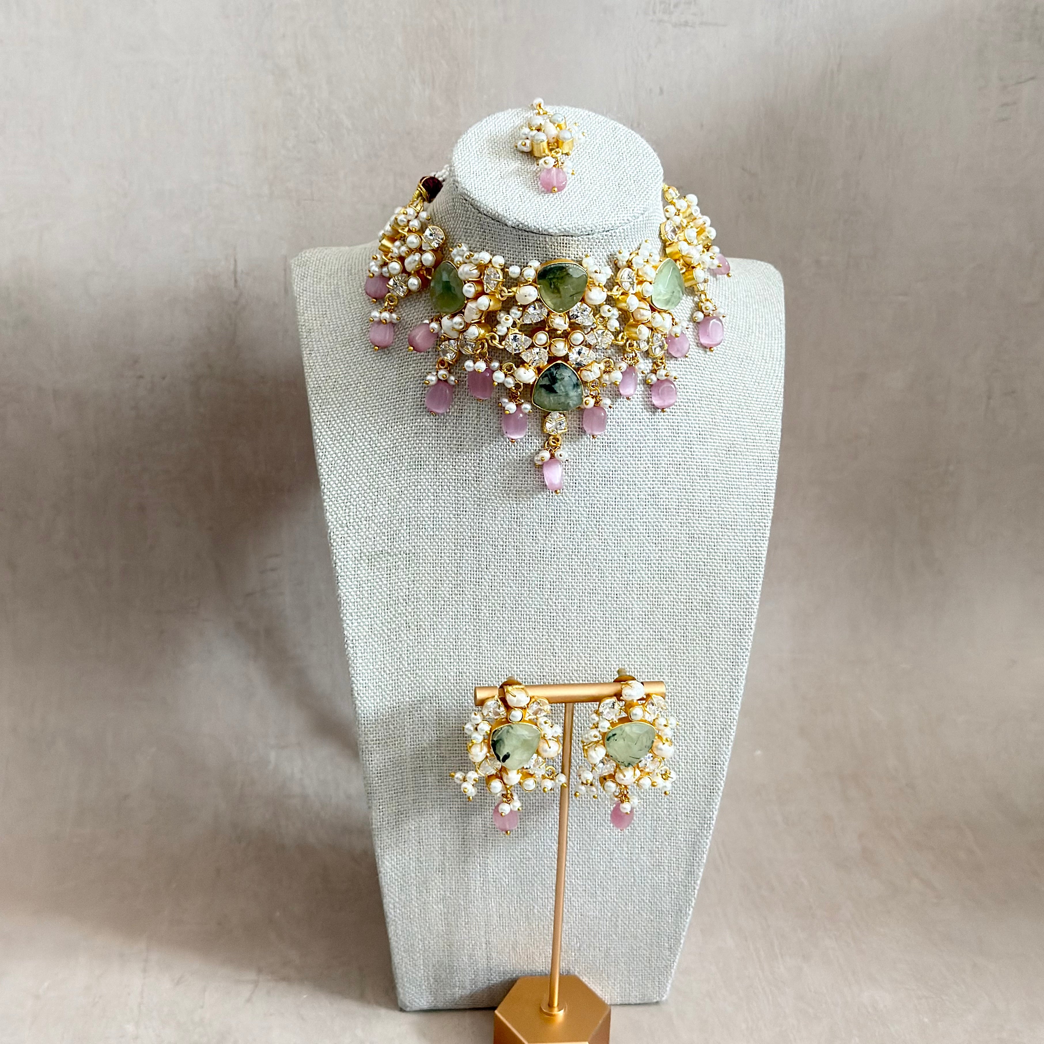 Dania Olive Pink Choker Set - Ahseya & Co