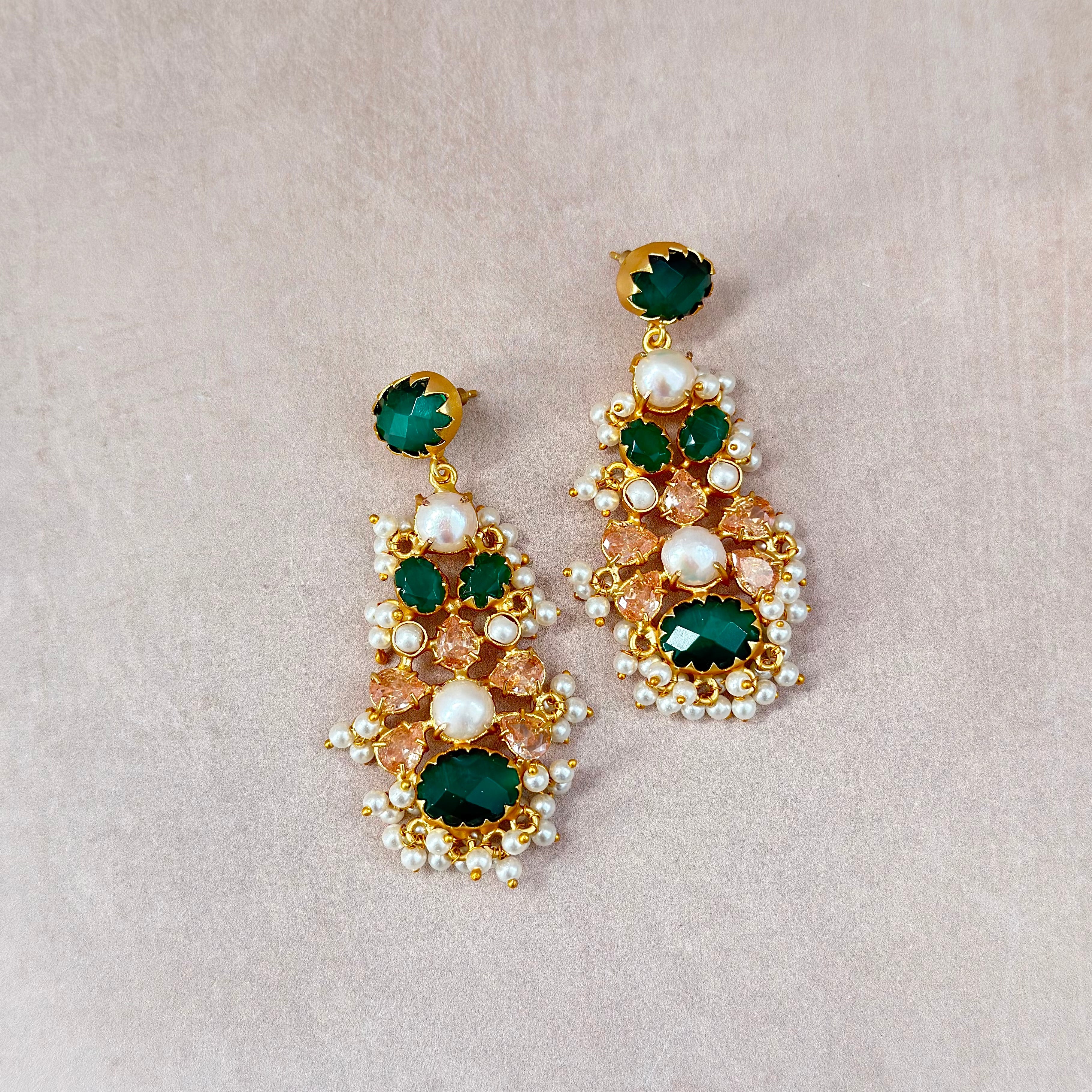 Bisan Green Pearl Drop Earrings - Ahseya & Co