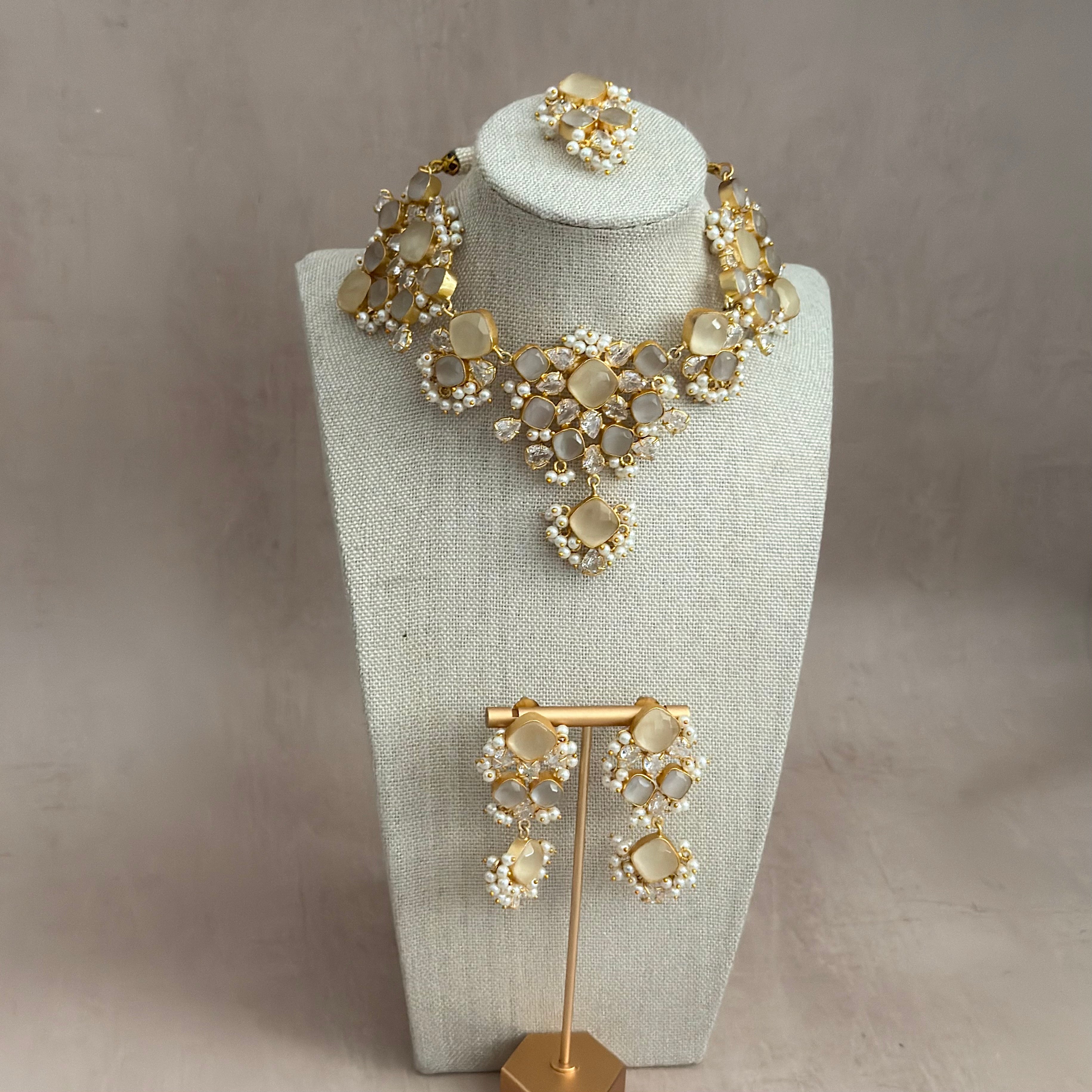 Eve Grey Crystal Necklace Set - Ahseya & Co