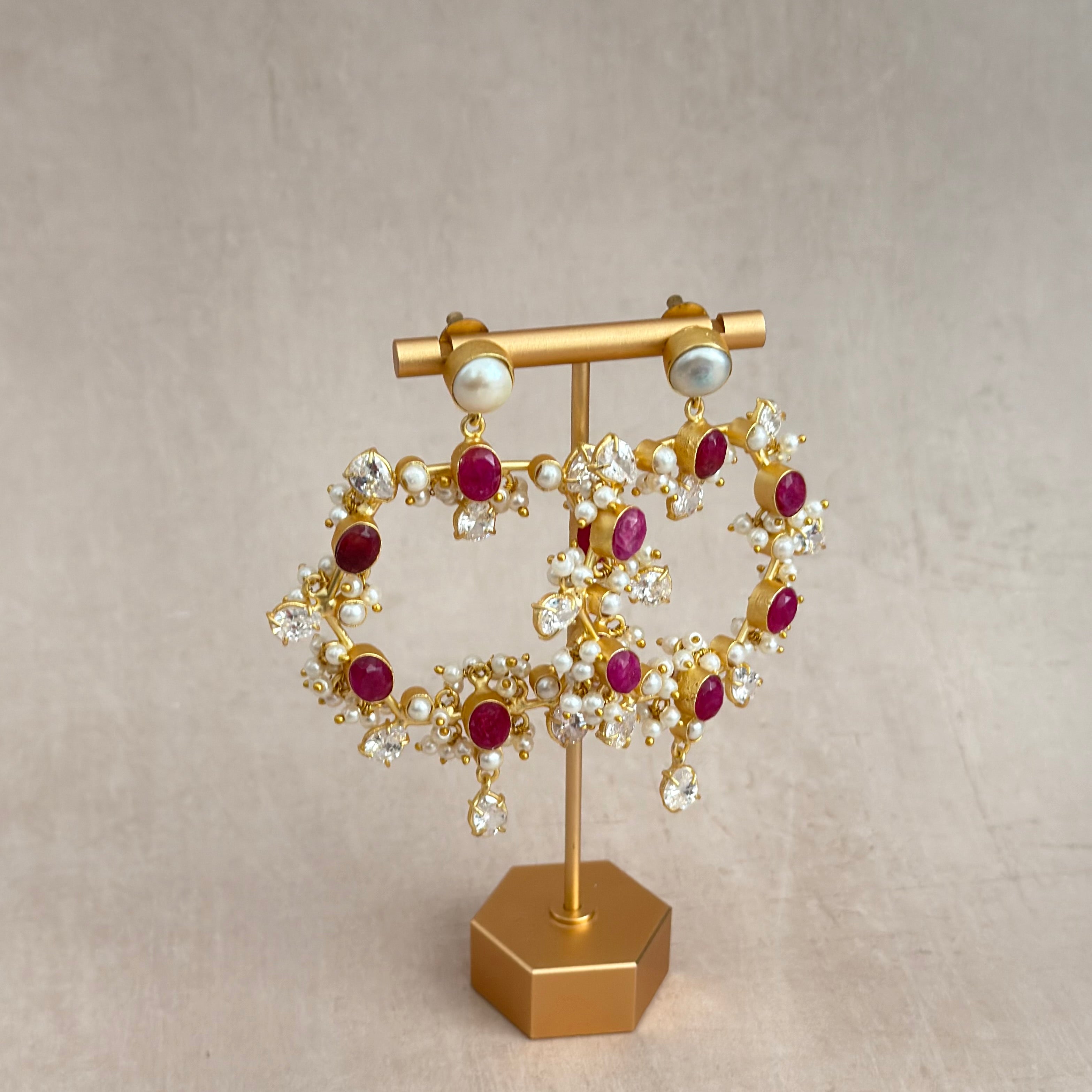 Nurea Fuchsia Crystal Drop Earrings - Ahseya & Co