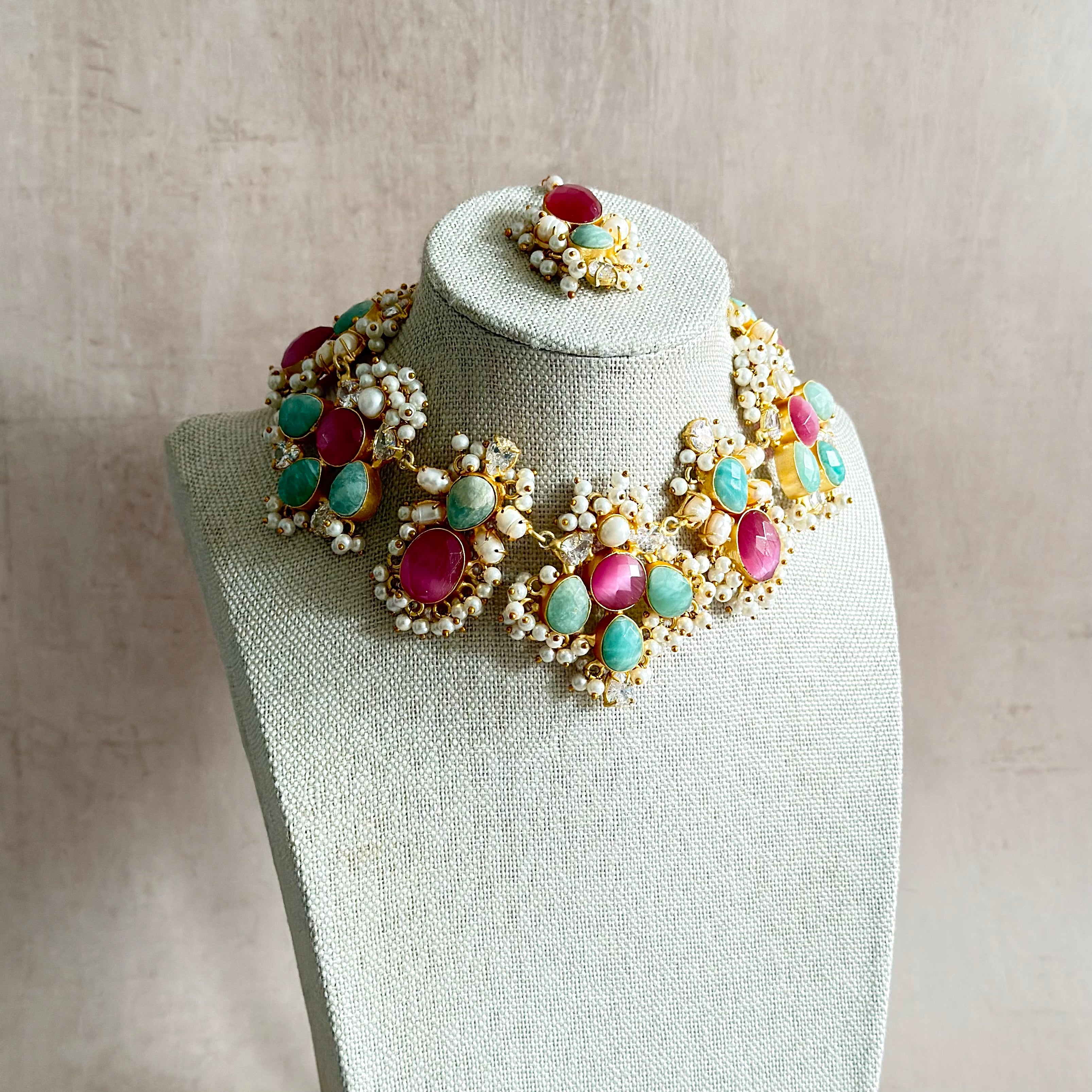 Vayda Jade Pink Necklace Set - Ahseya & Co