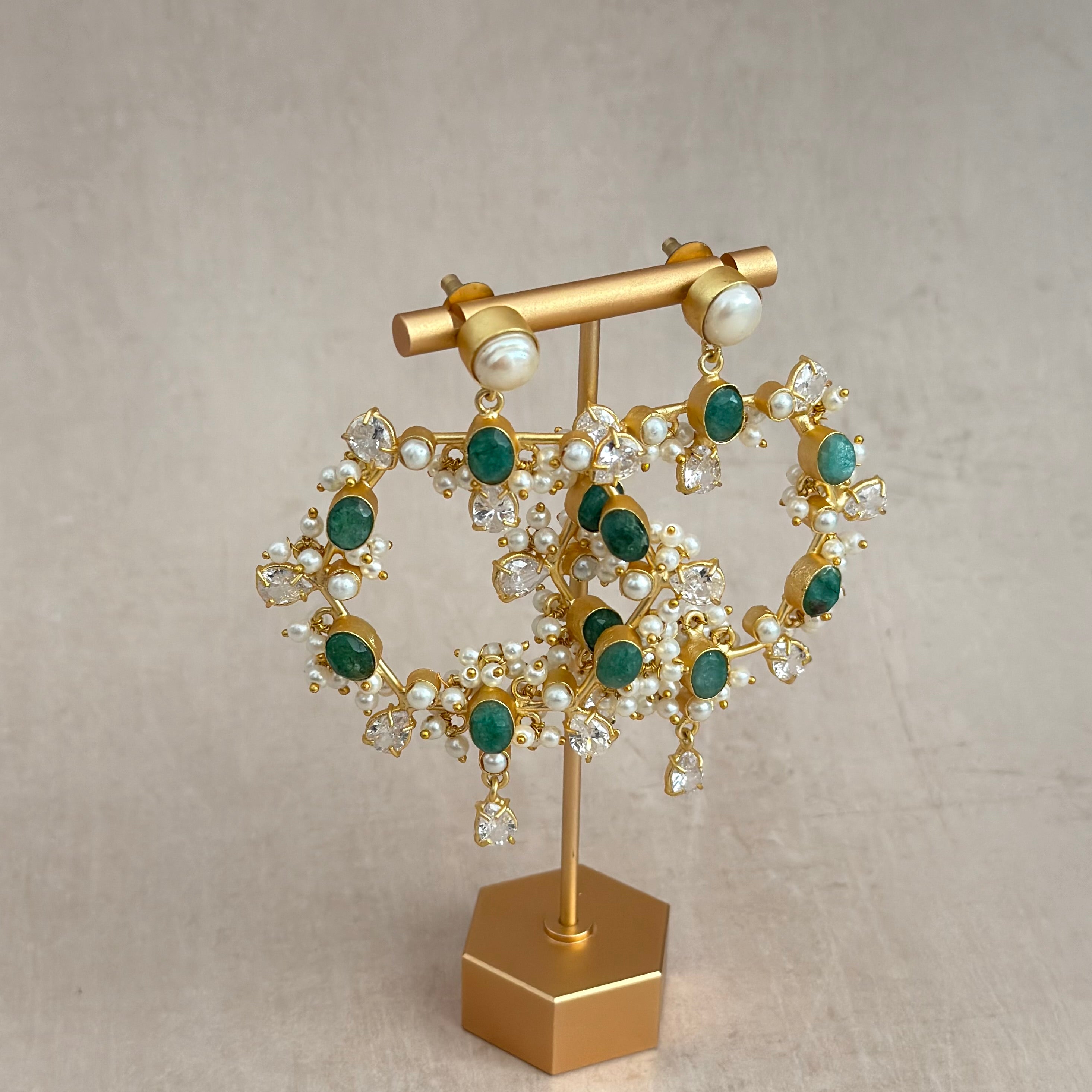 Nurea Green Crystal Drop Earrings - Ahseya & Co