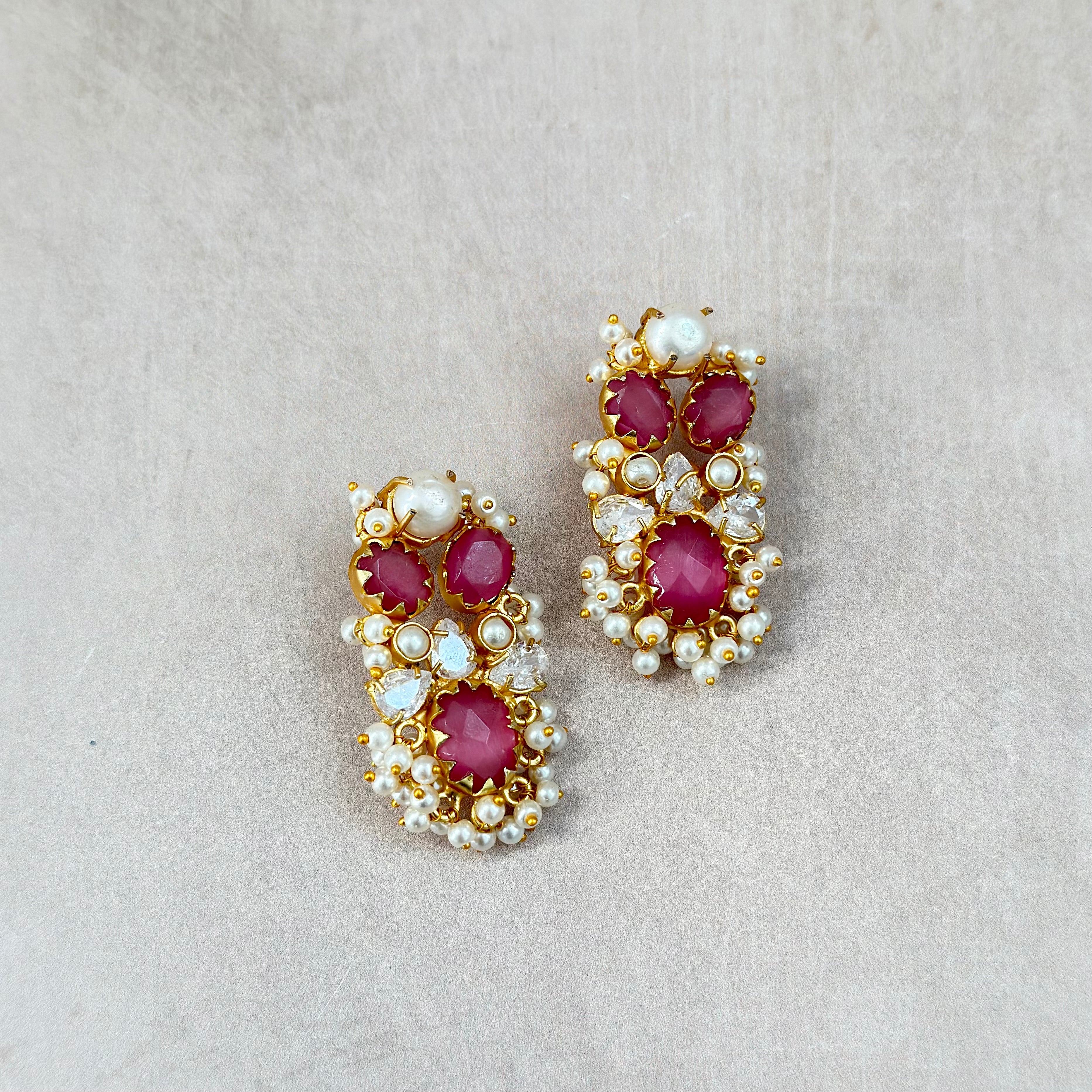 Ayla Pink Pearl Stud Earrings - Ahseya & Co