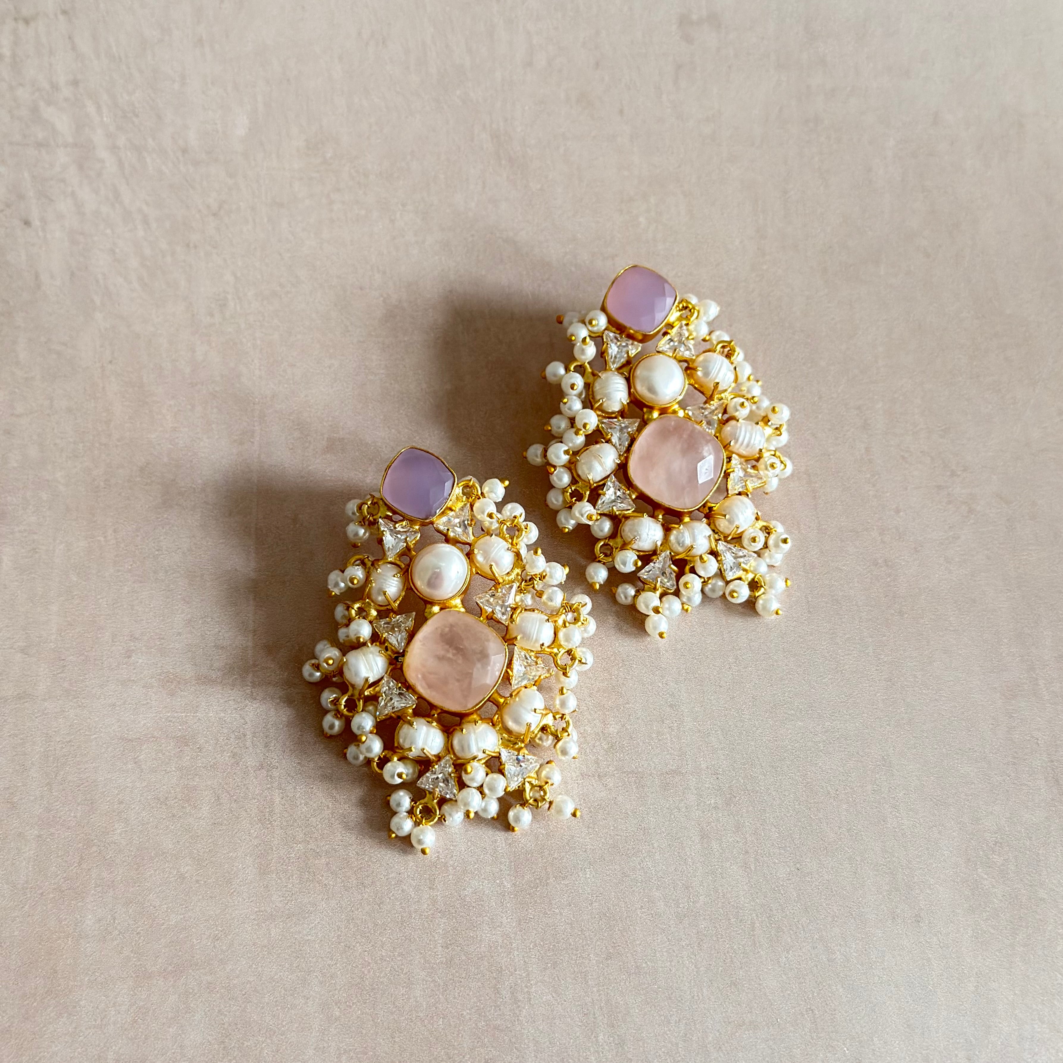 Safiya Pink Crystal Stud Earrings - Ahseya & Co