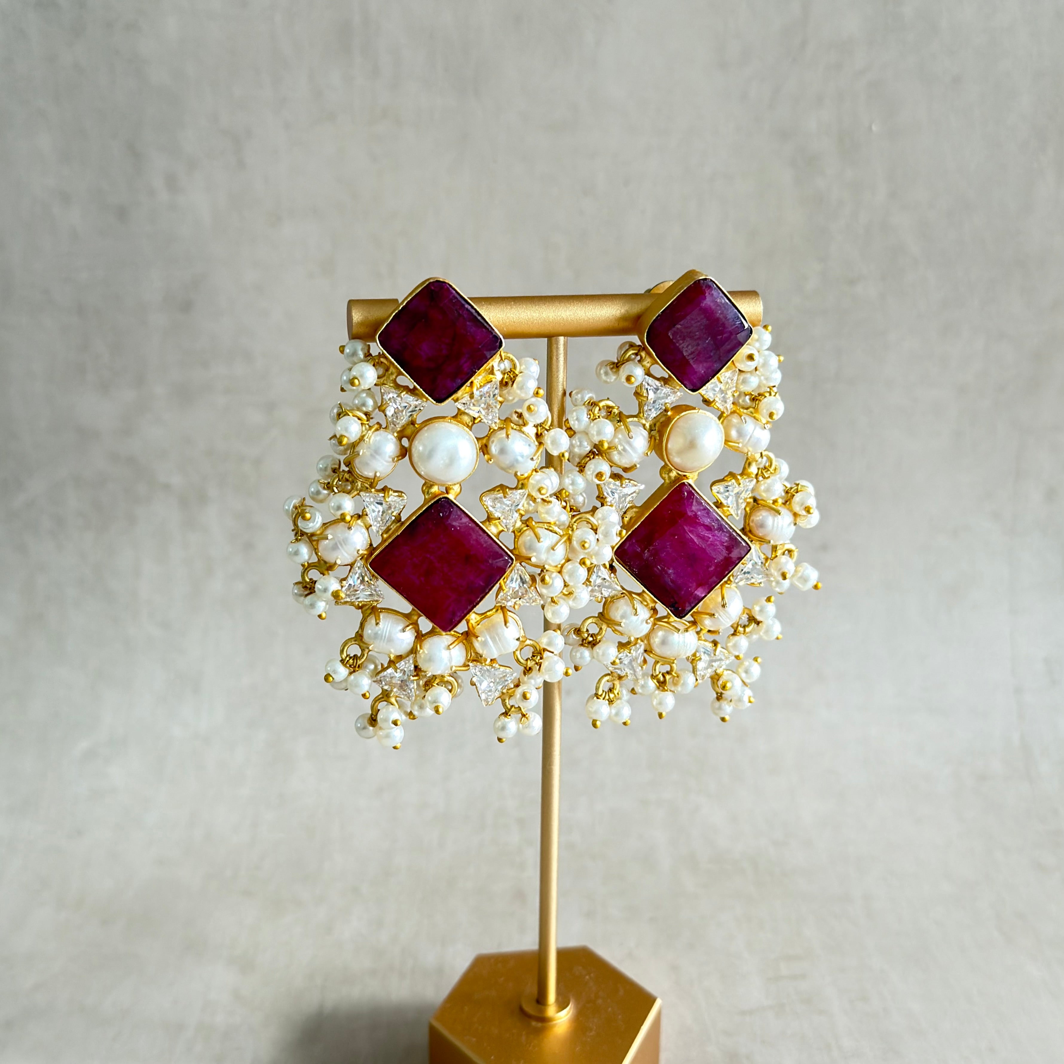 Zehra Ruby Pearl Earrings - Ahseya & Co