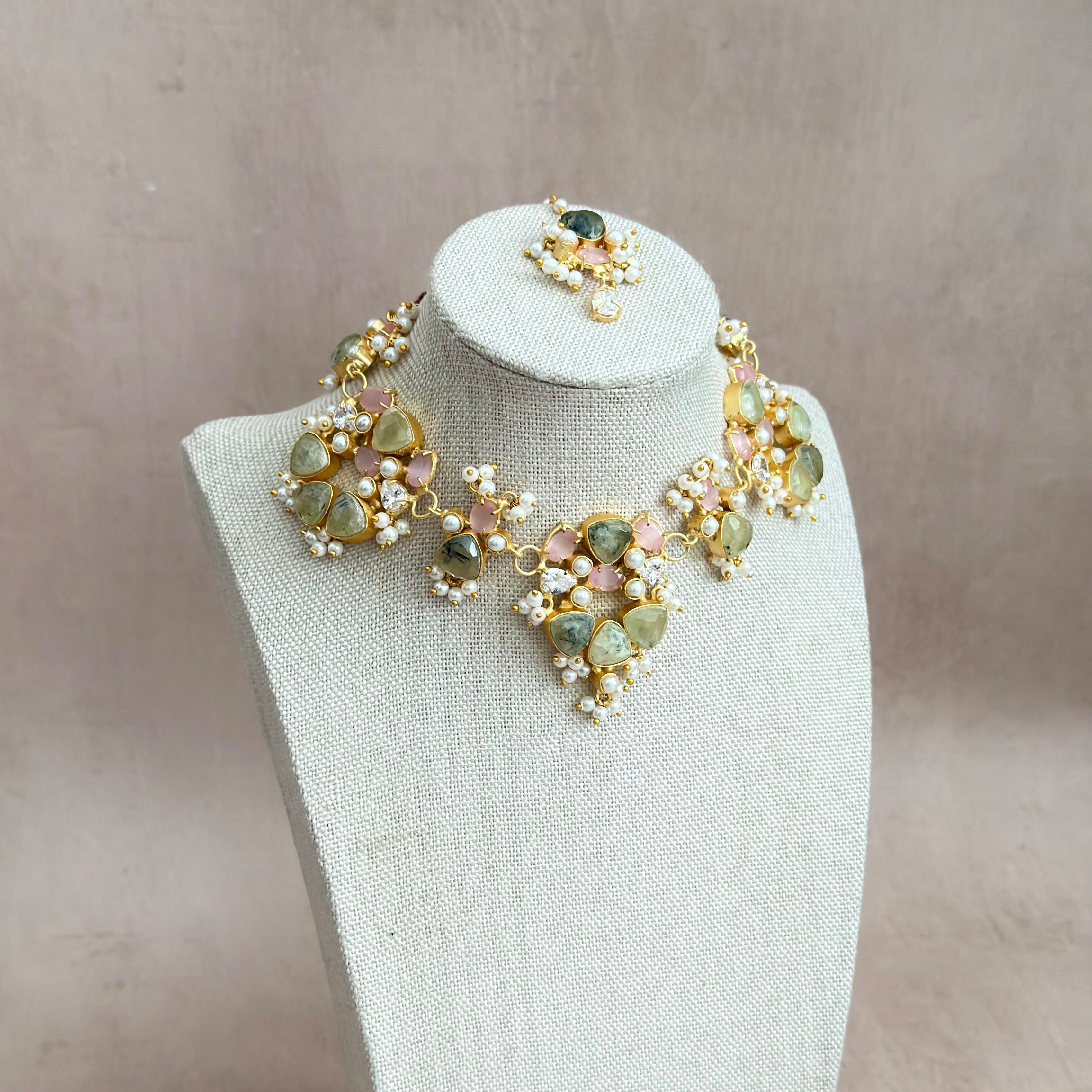 Virelle Olive Pink Choker Set - Ahseya & Co