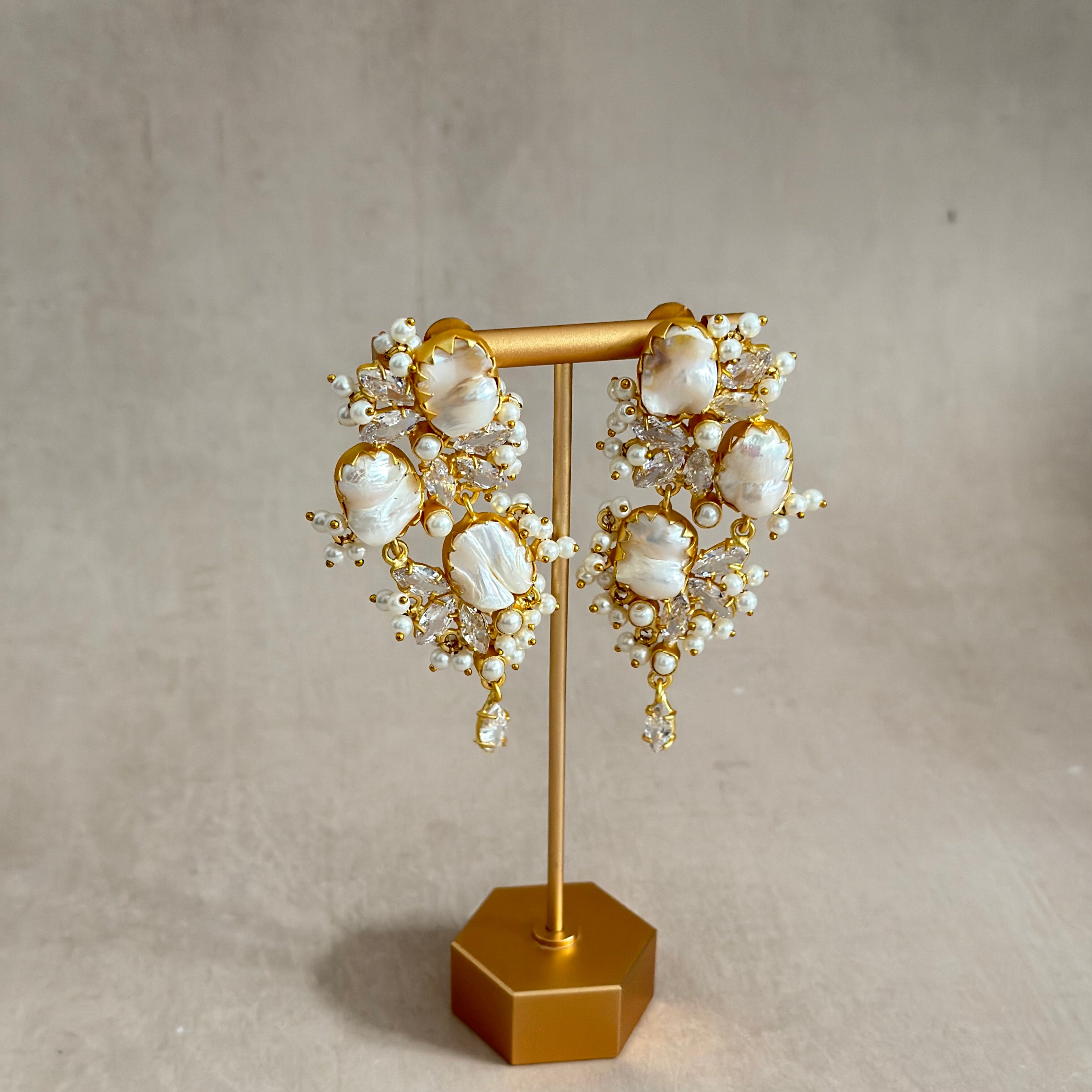 Eimaan Pearl Crystal Drop Earrings - Ahseya & Co