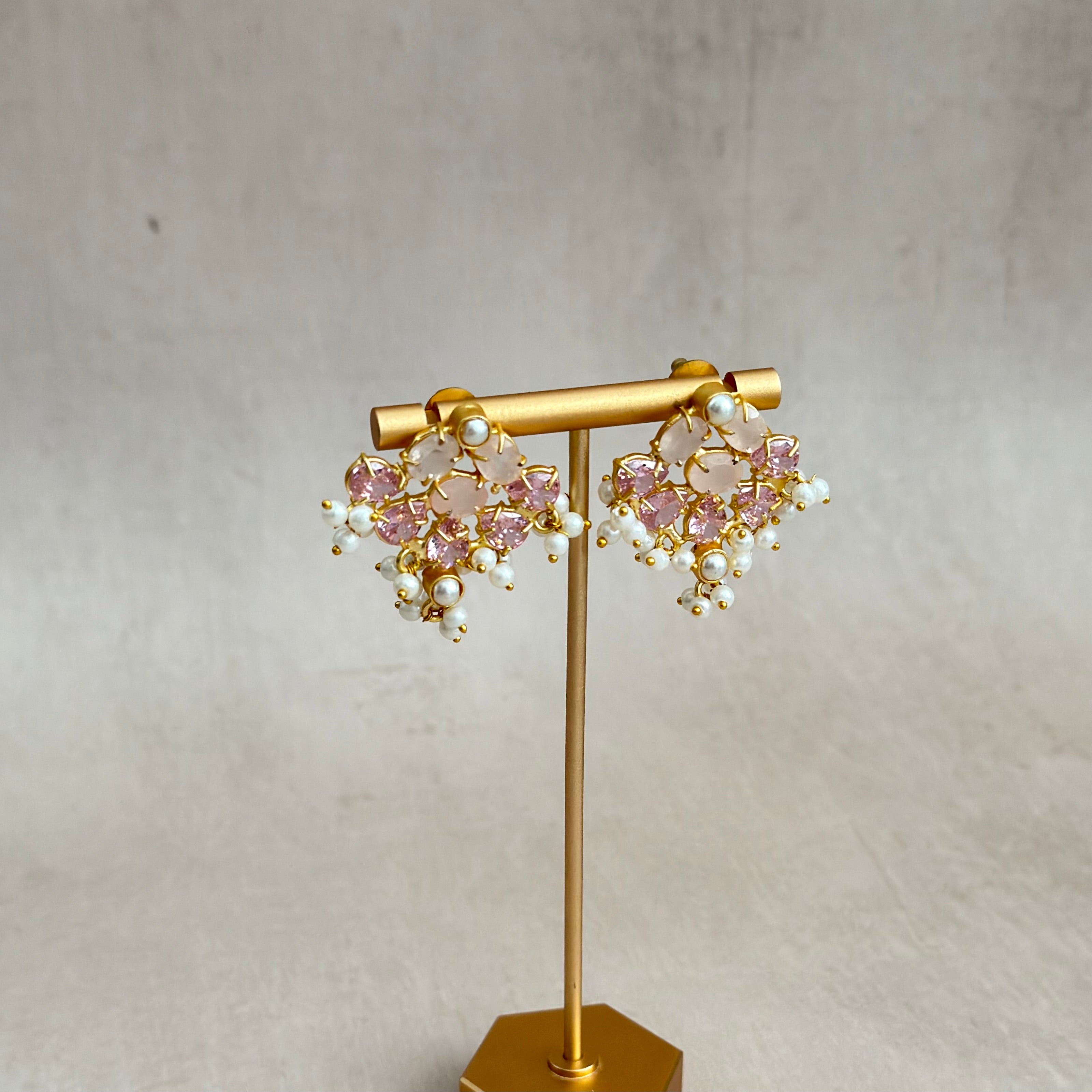 Rahma Pink Crystal Stud Earrings - Ahseya & Co
