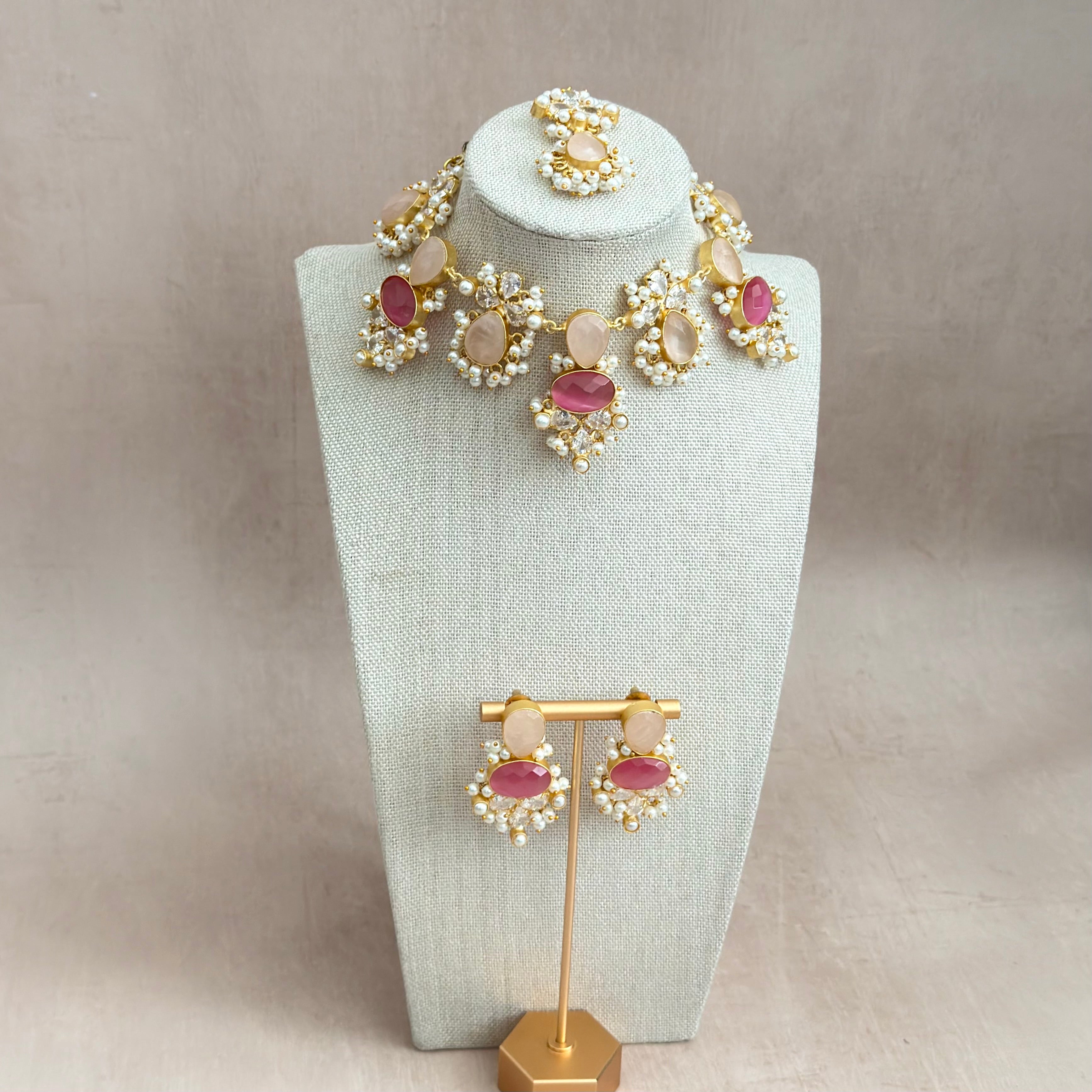 Valencia Pink Crystal Necklace Set - Ahseya & Co