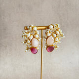 Shahira Pink Pearl Crystal Stud Earrings - Ahseya & Co