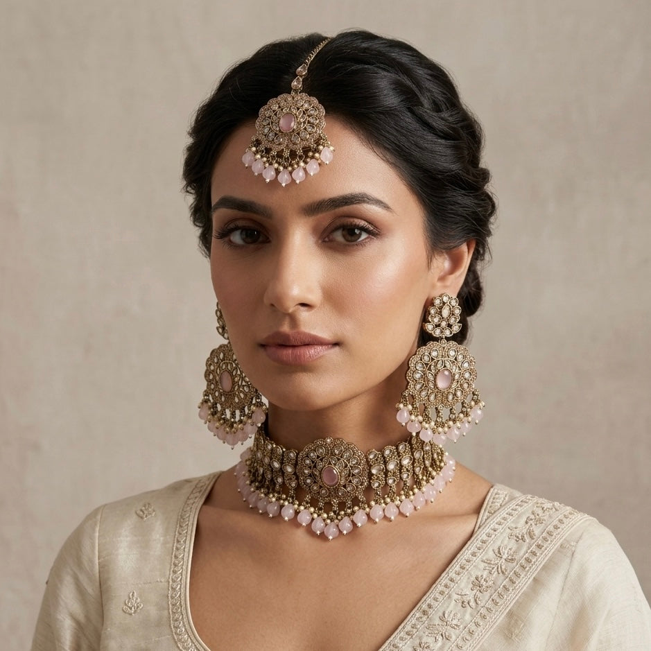 Zareefa Pink Choker Set - Ahseya & Co