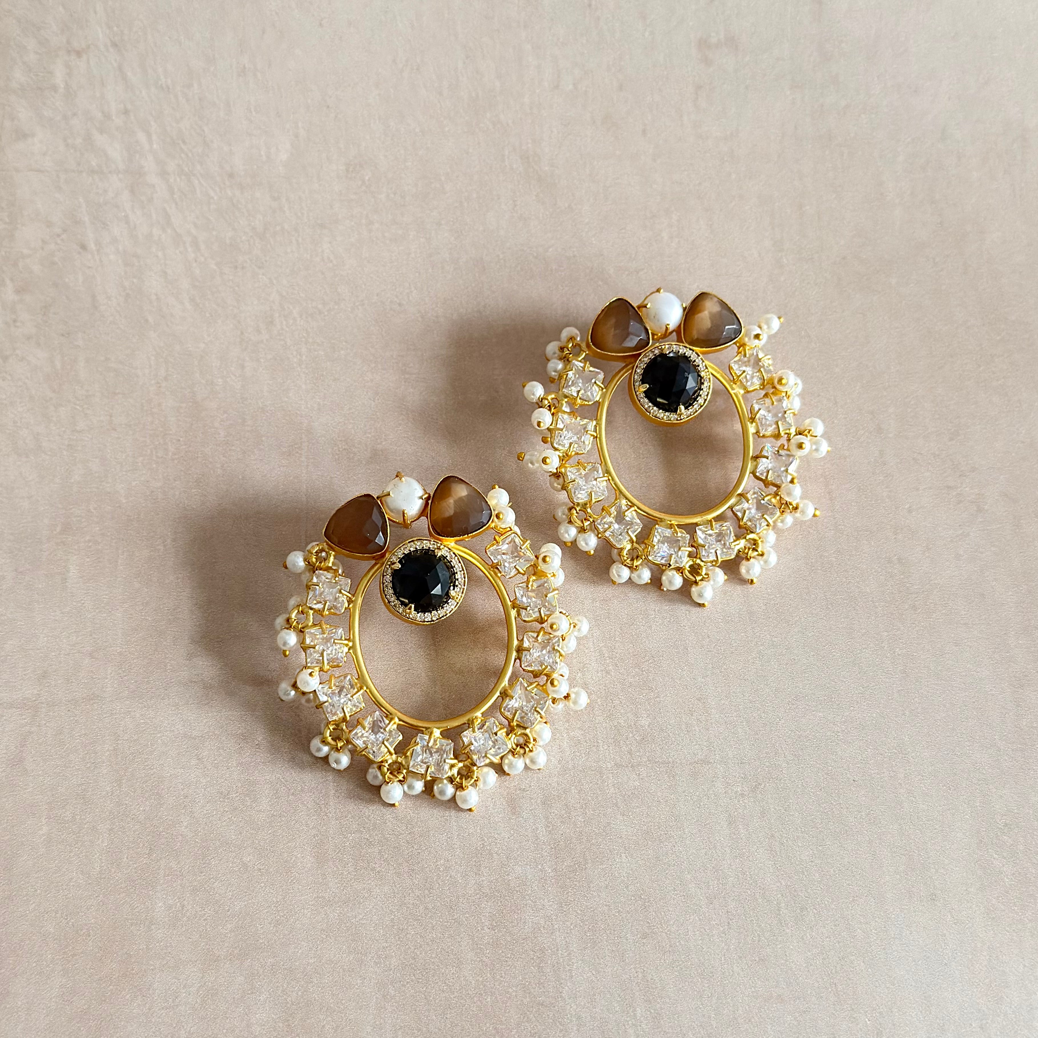 Sloane Brown Crystal Stud Earrings - Ahseya & Co