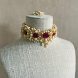 Khawla Fuchsia Pearl Choker Set