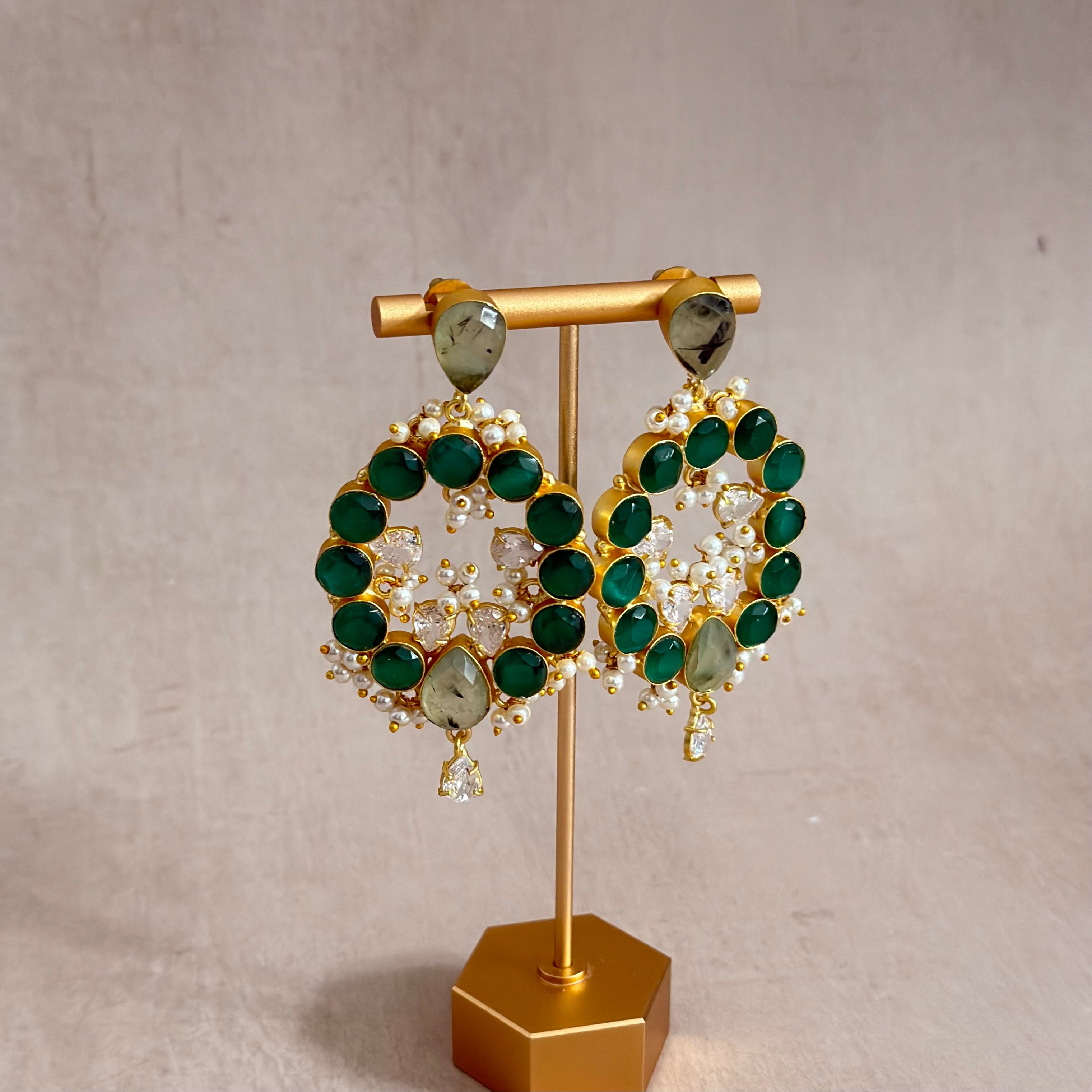 Moona Green Crystal Drop Earrings - Ahseya & Co