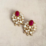 Lotus Fuchsia Pearl Stud Earrings