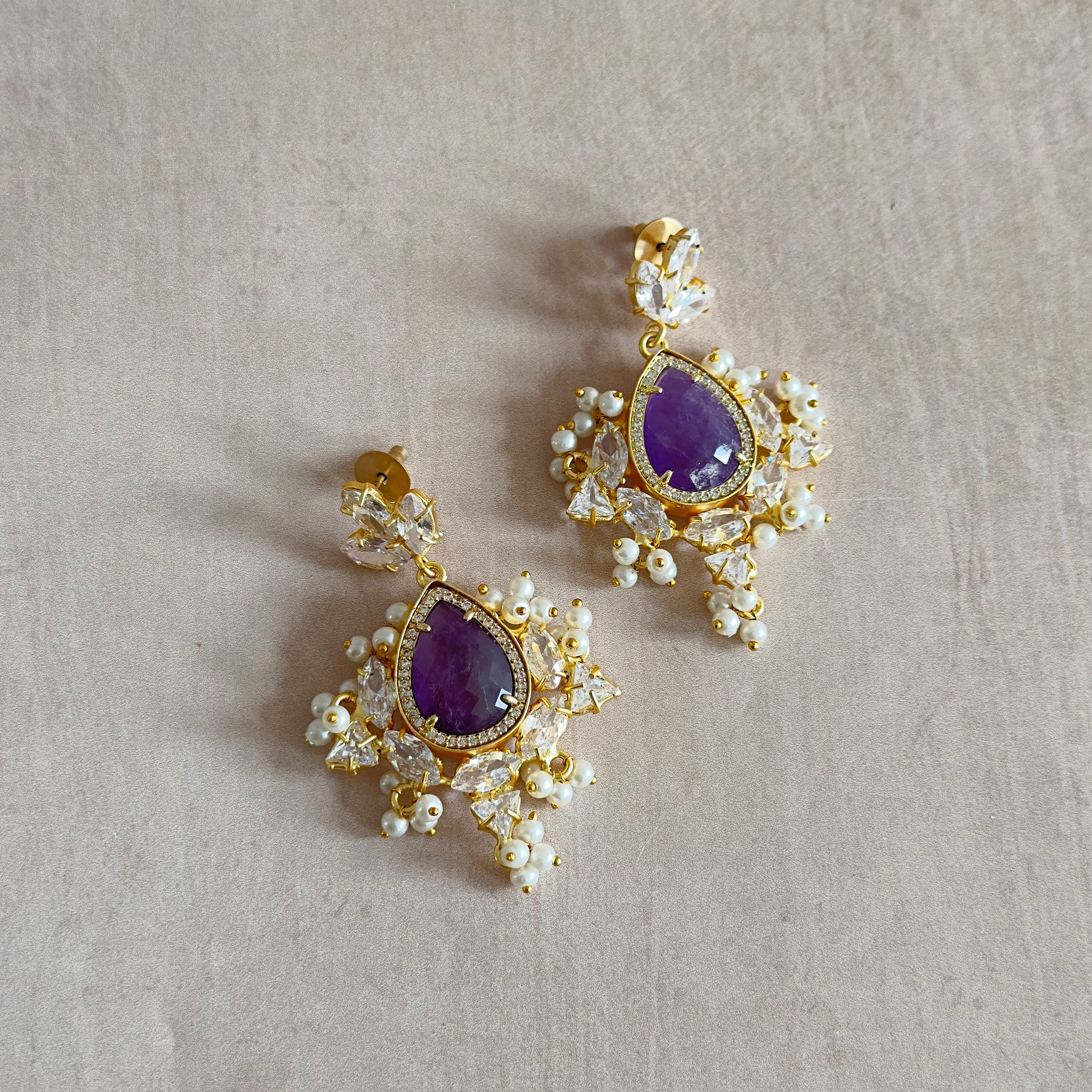 Plush Purple Crystal Drop Earrings - Ahseya & Co
