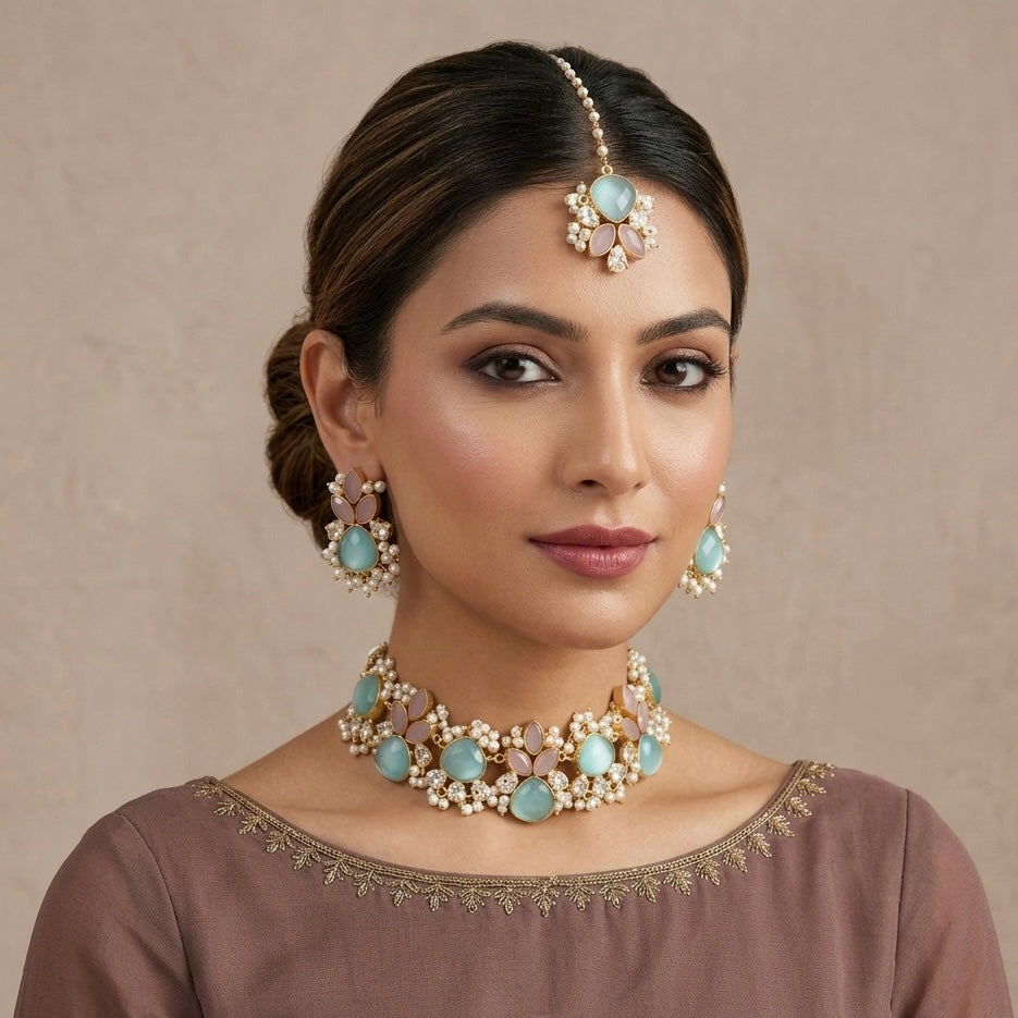 Heer Blue Choker Set - Ahseya & Co