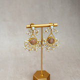 Peachy Crystal Drop Pearl Earrings