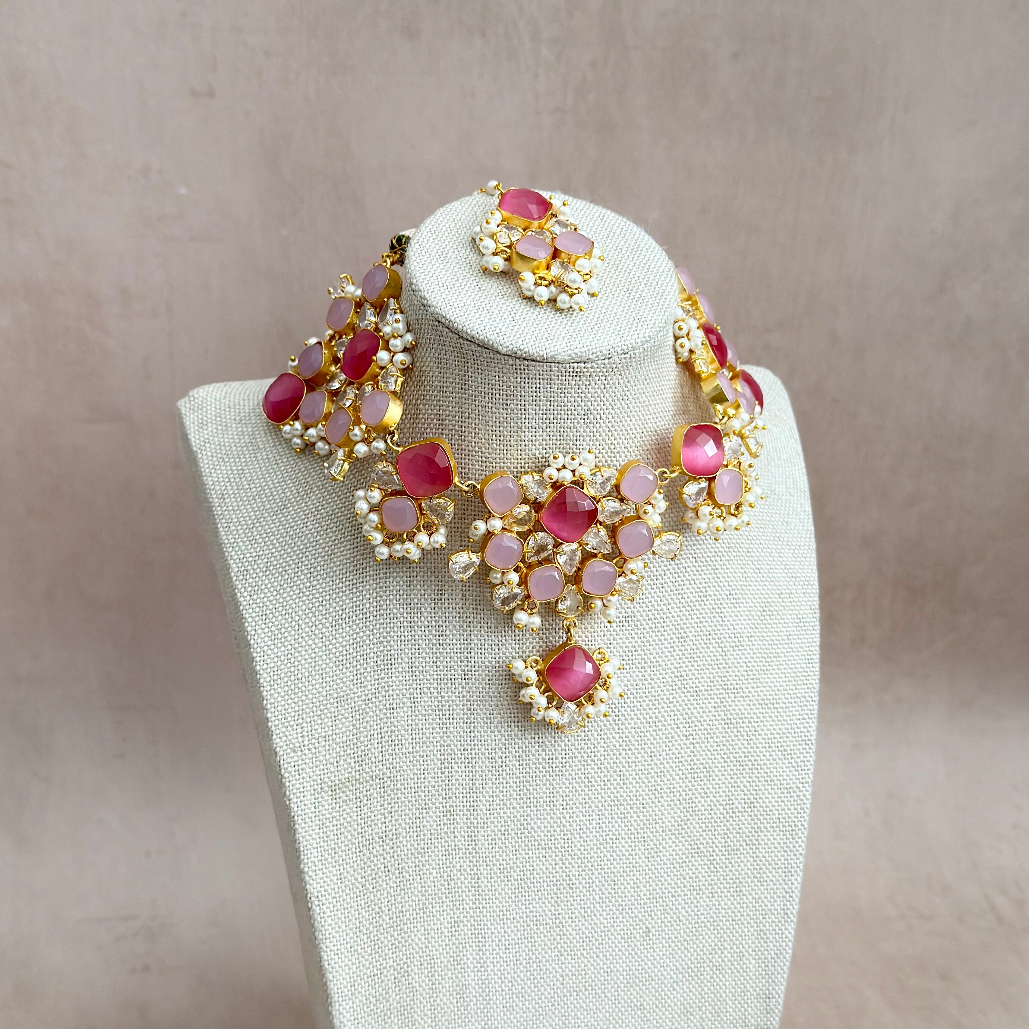Eve Lilac Pink Crystal Necklace Set - Ahseya & Co