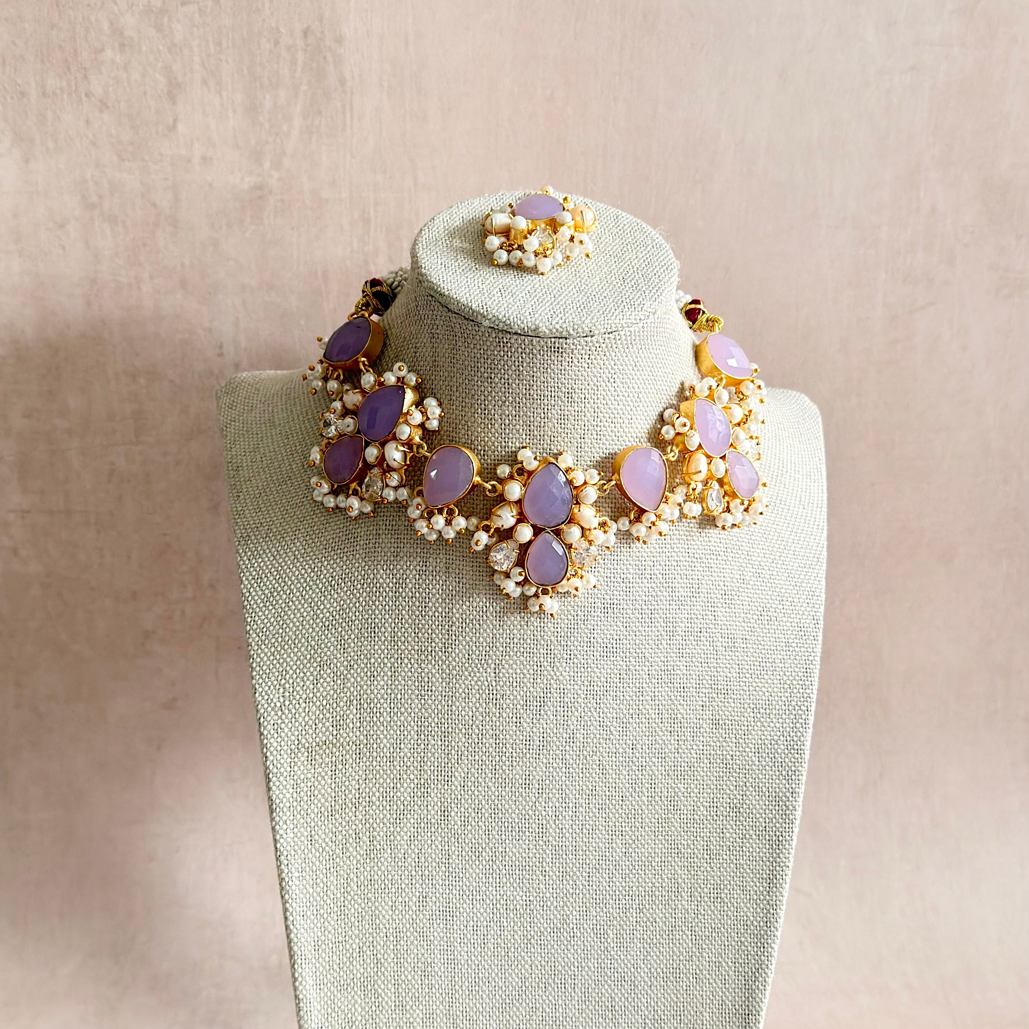 Tayla Lilac Pearl Necklace Set - Ahseya & Co