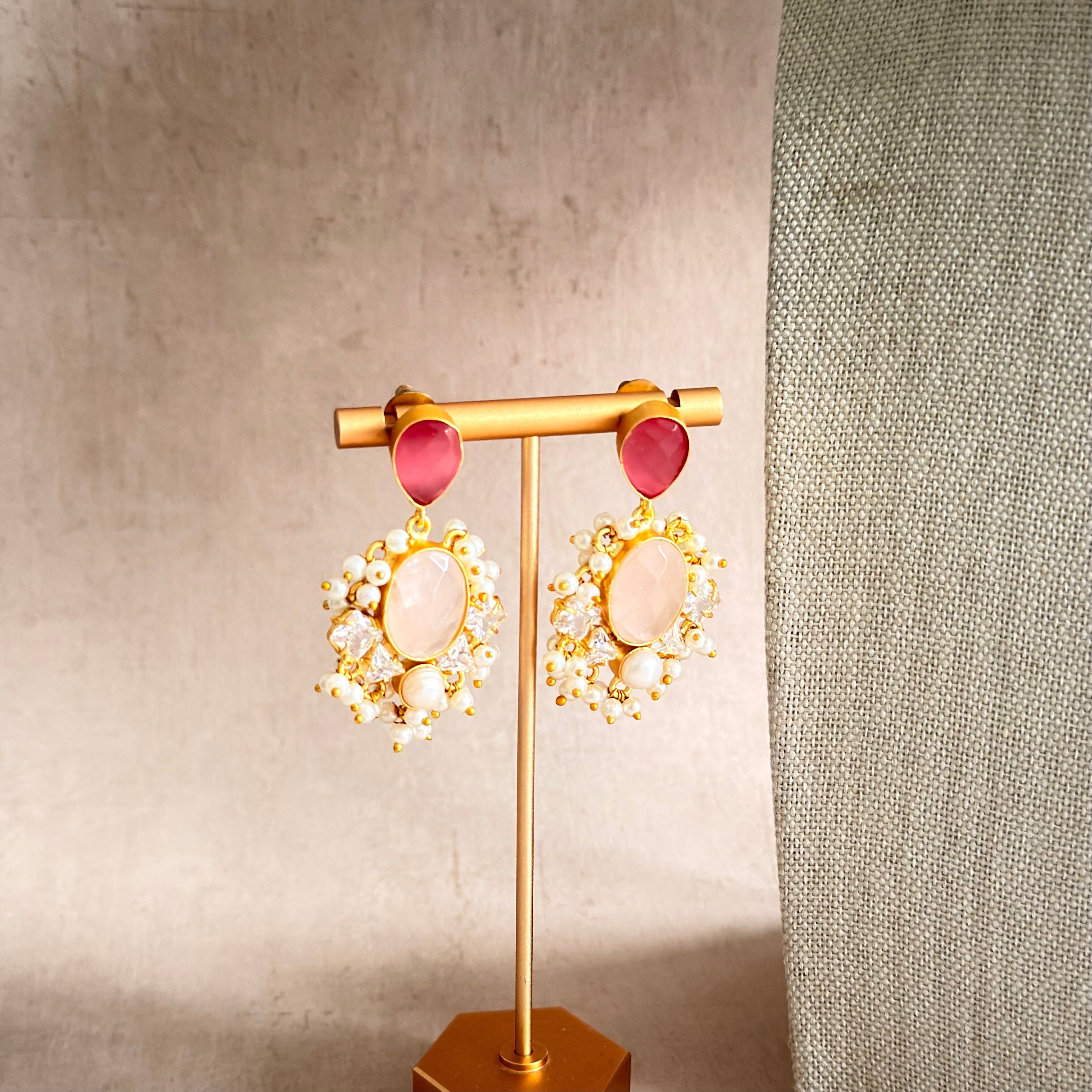 Elina Pink Crystal Necklace Set - Ahseya & Co