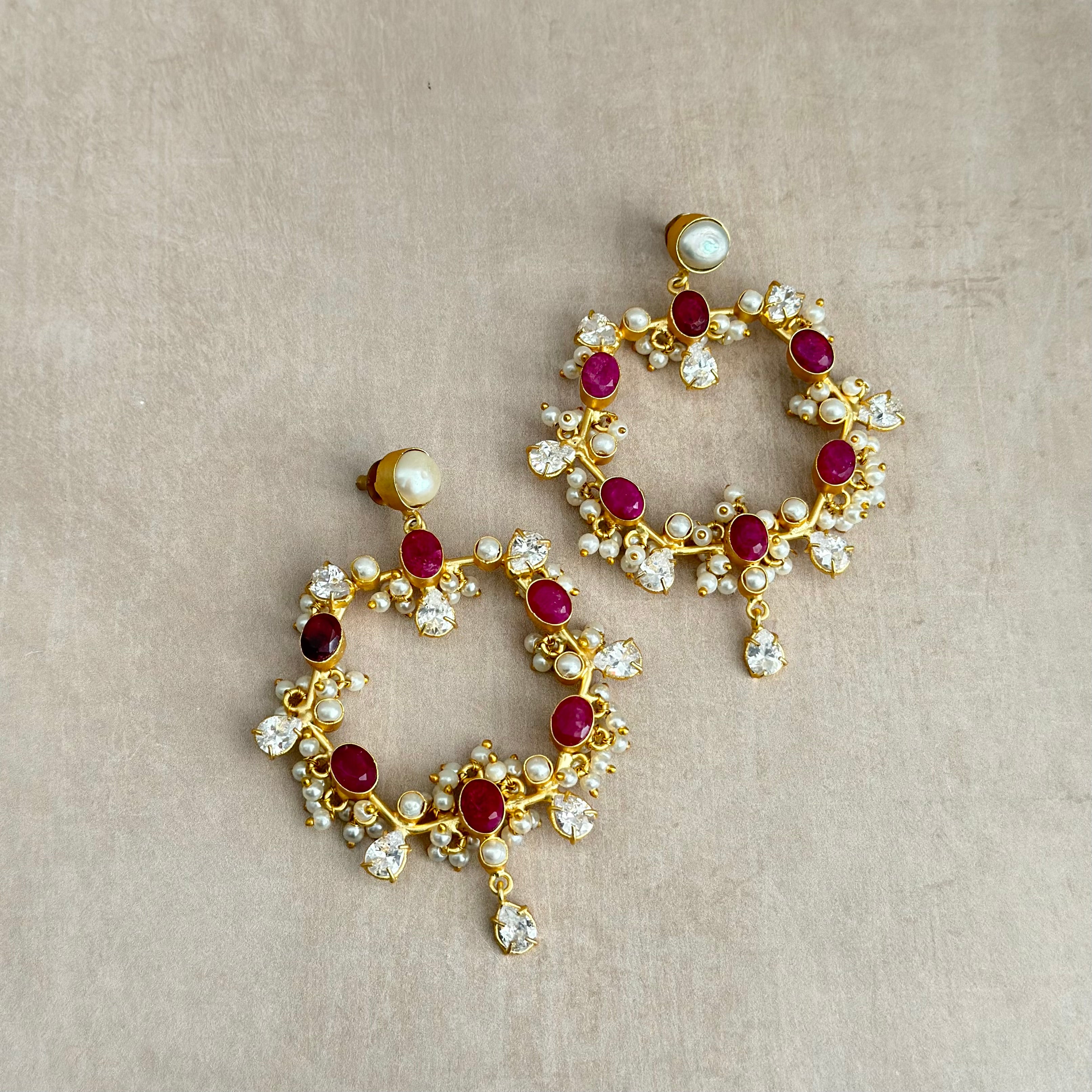 Nurea Fuchsia Crystal Drop Earrings - Ahseya & Co