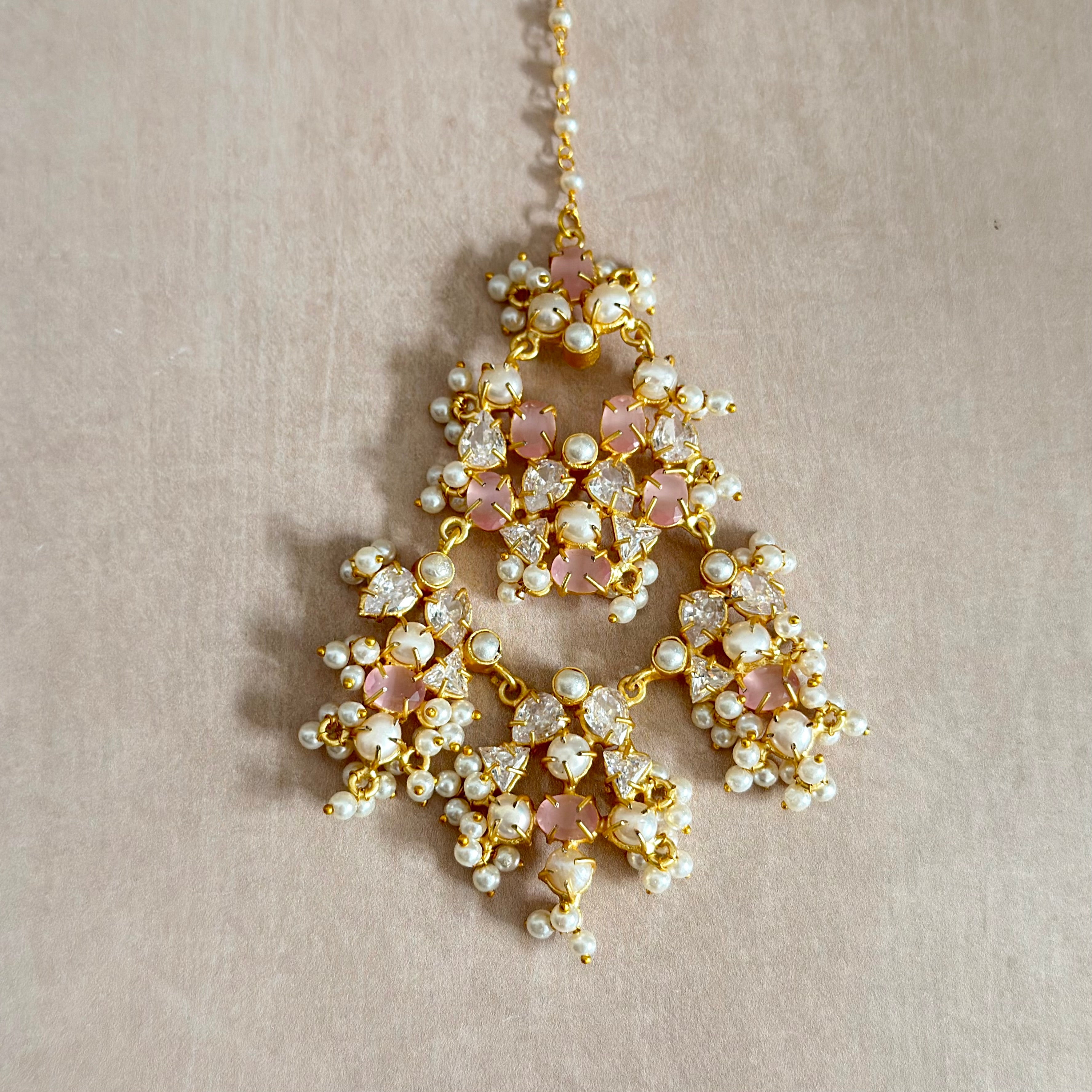 Wafaa Pink Crystal Jhumar - Ahseya & Co