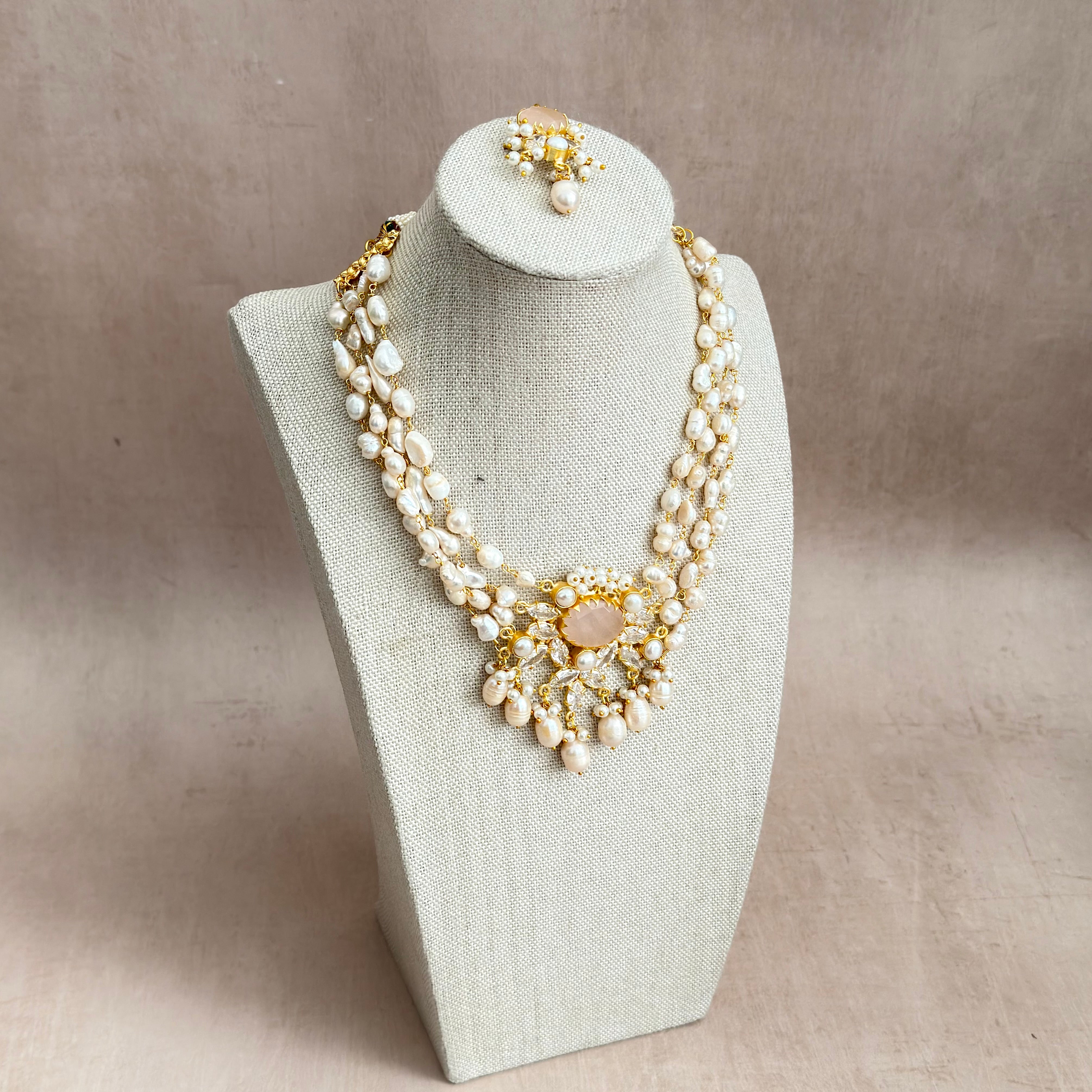 Yasmine Rose Pearl Necklace Set - Ahseya & Co