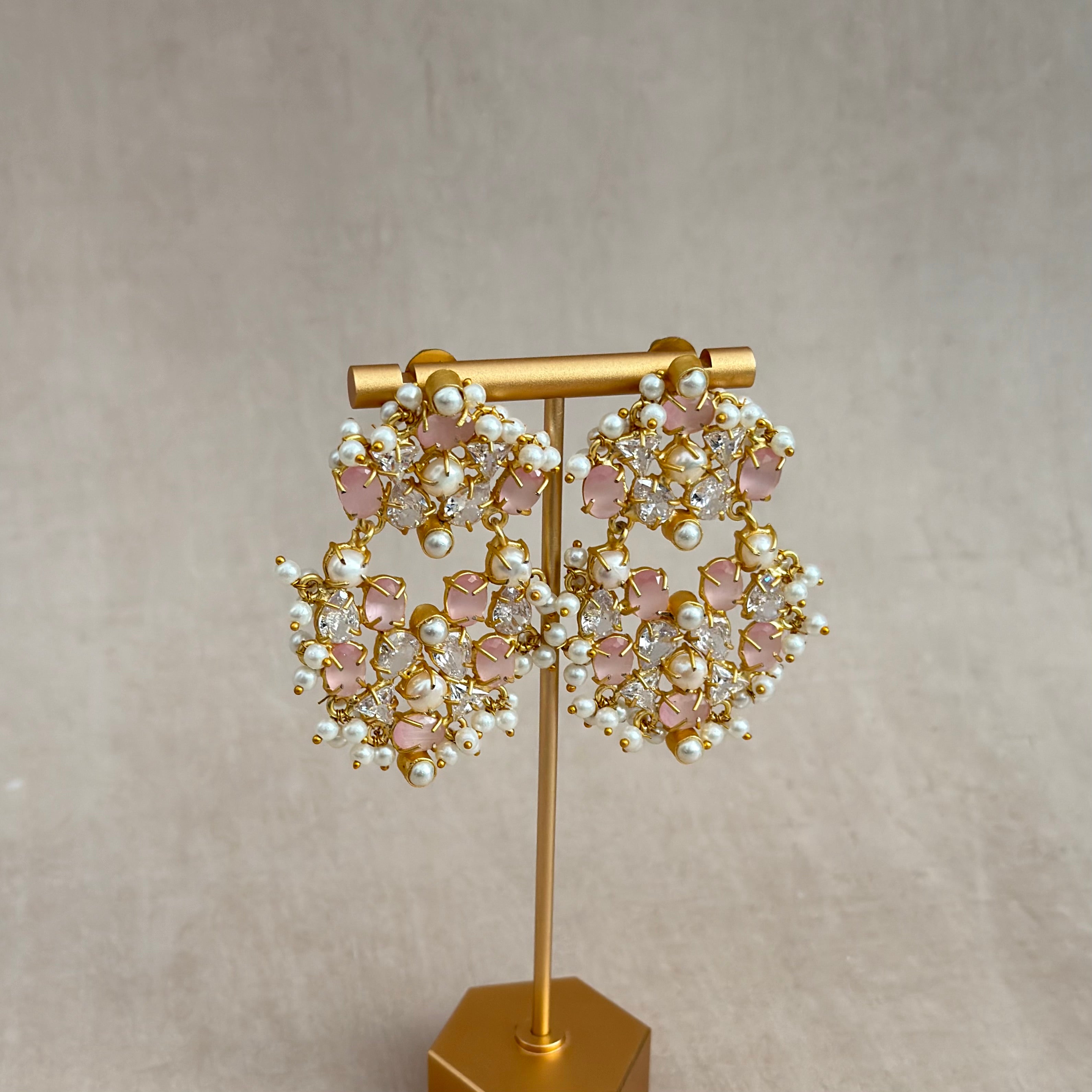 Raneema Pink Crystal Drop Earrings - Ahseya & Co