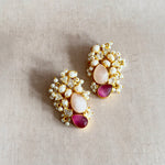 Shahira Pink Pearl Crystal Stud Earrings - Ahseya & Co