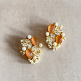 Roxy Peach Pearl Crystal Stud Earrings - Ahseya & Co