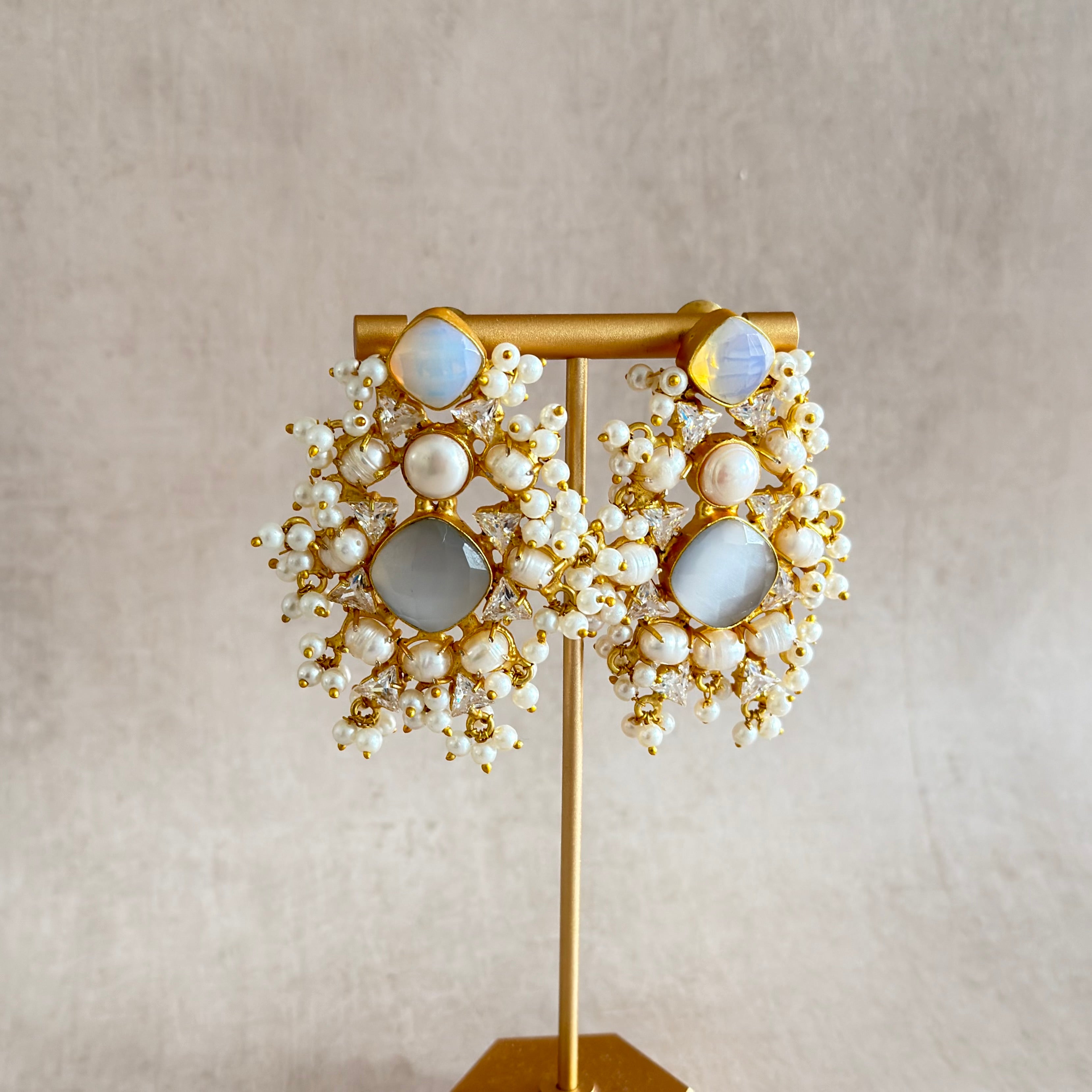 Safiya Grey Crystal Stud Earrings - Ahseya & Co