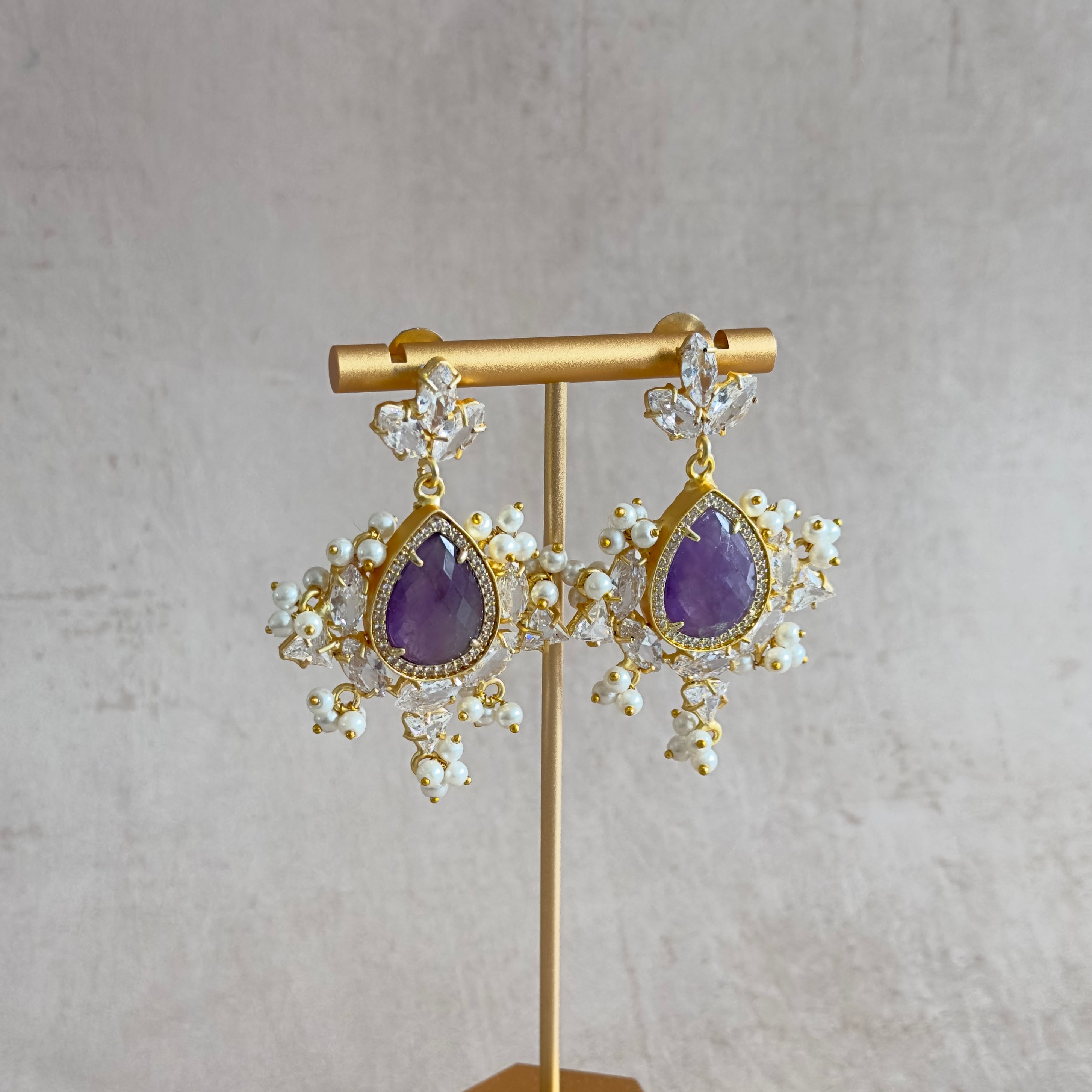 Plush Purple Crystal Drop Earrings - Ahseya & Co