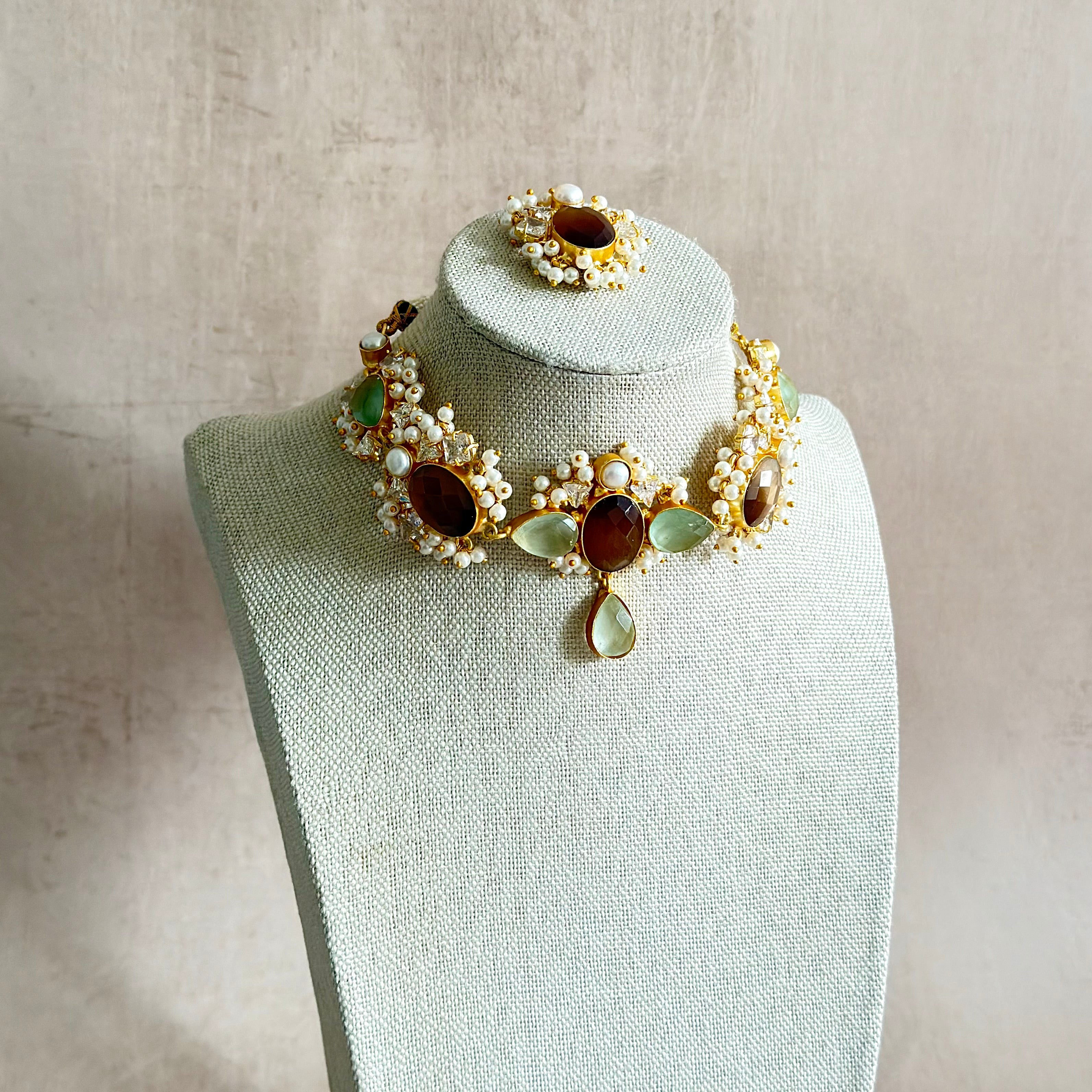 Elina Espresso Crystal Necklace Set - Ahseya & Co