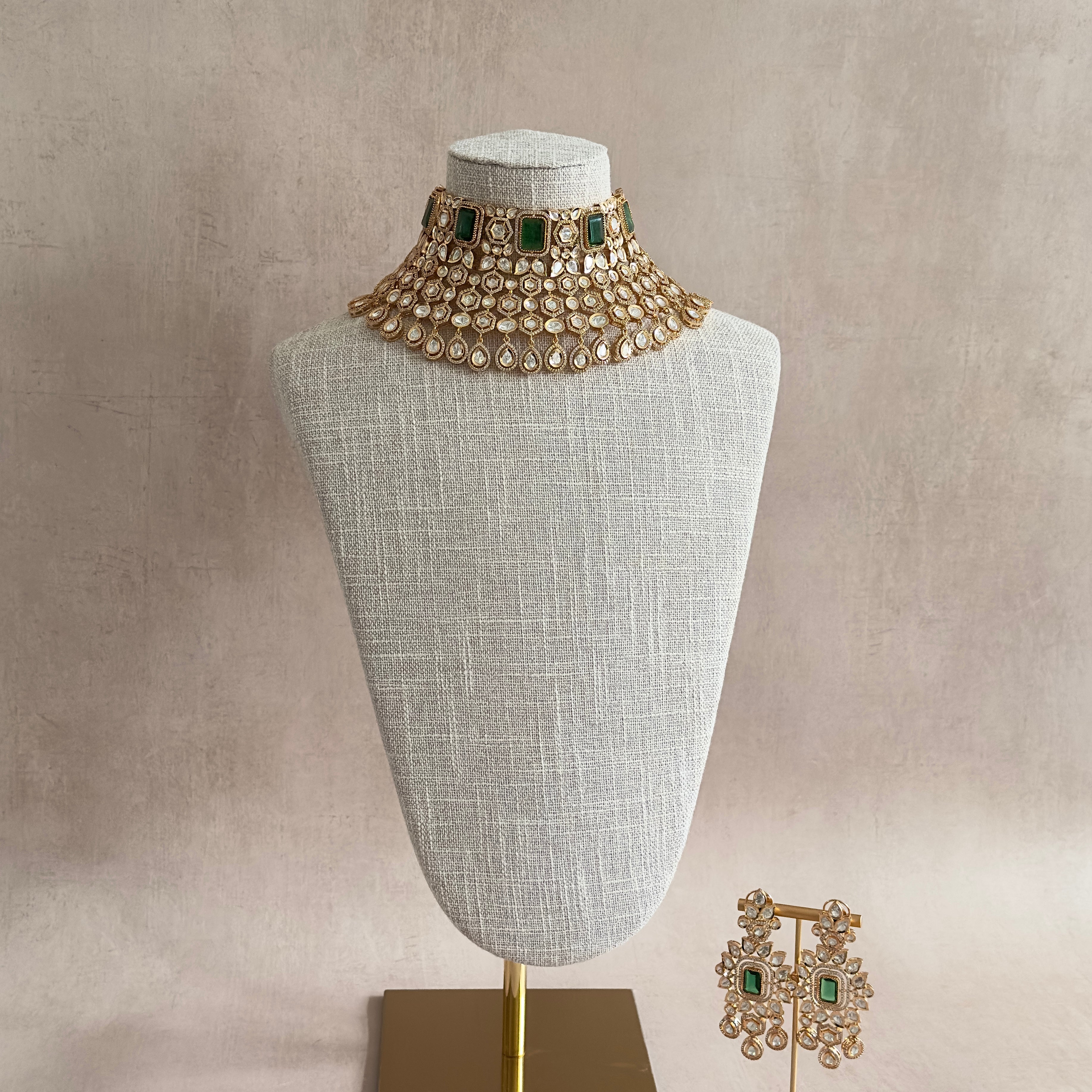 Divya Green Kundan Choker Set - Ahseya & Co