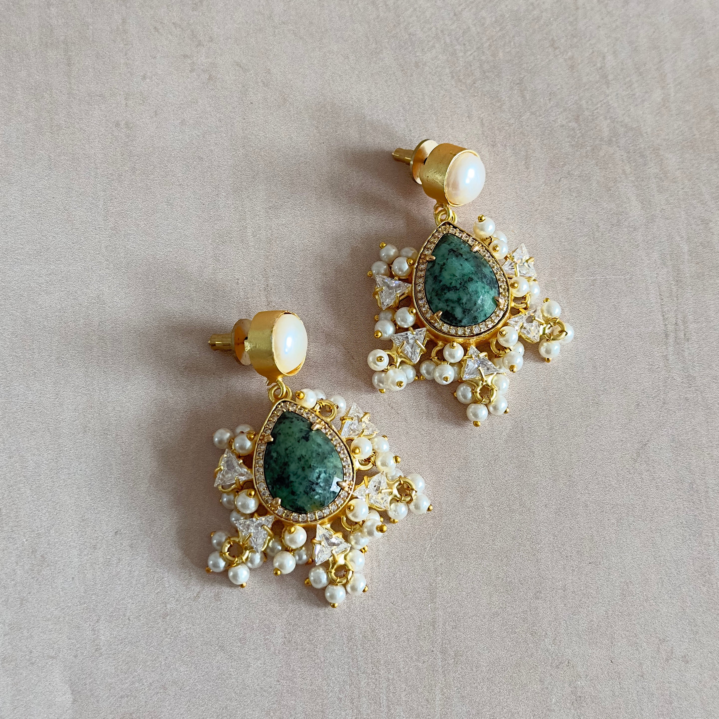 Jayda Green Pearl Drop Earrings - Ahseya & Co