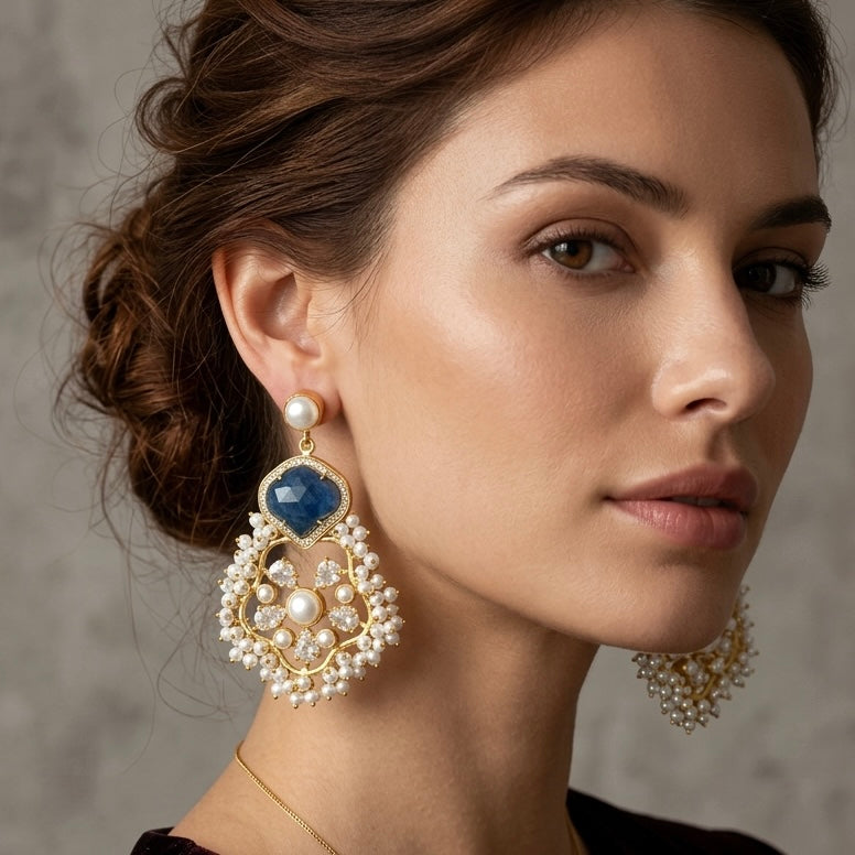 Zaylee Teal Crystal Drop Earrings - Ahseya & Co