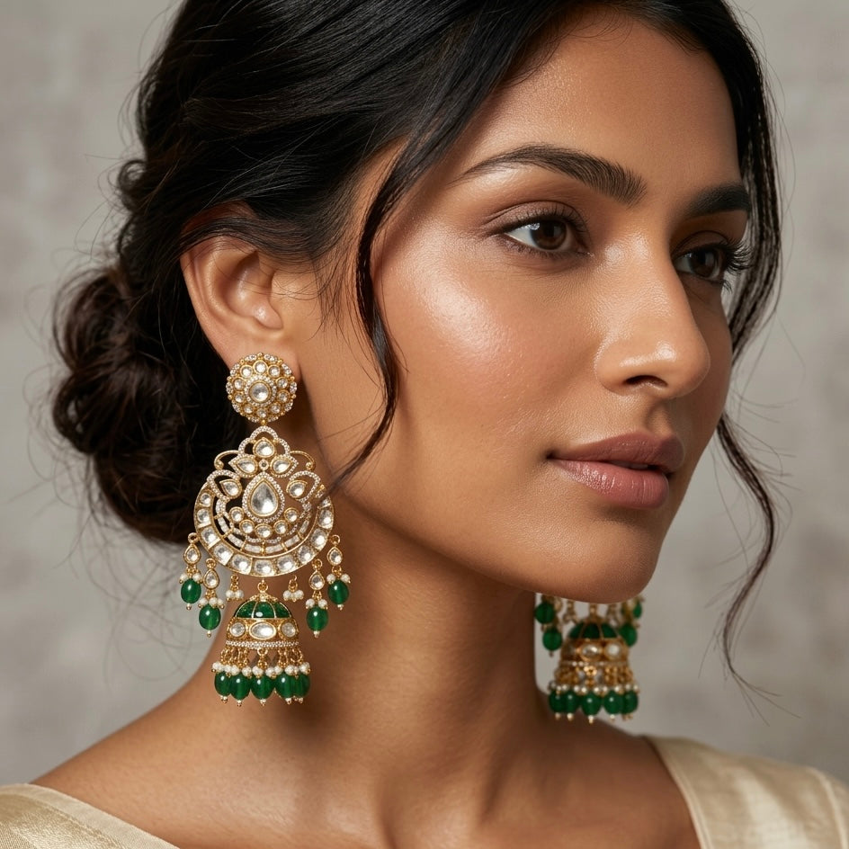 Aman Green Kundan Drop earrings - Ahseya & Co