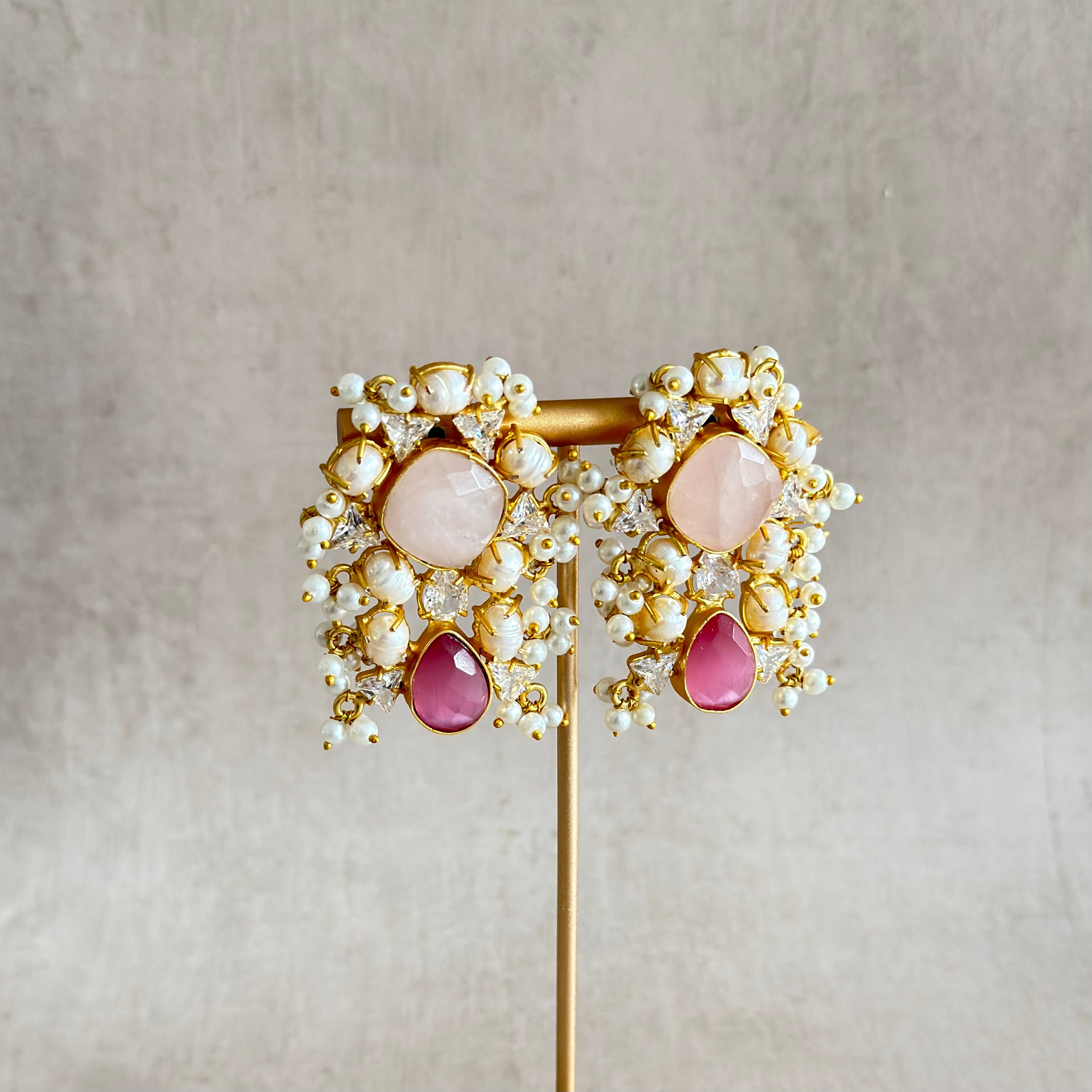 Noor Pink Stud Earrings - Ahseya & Co