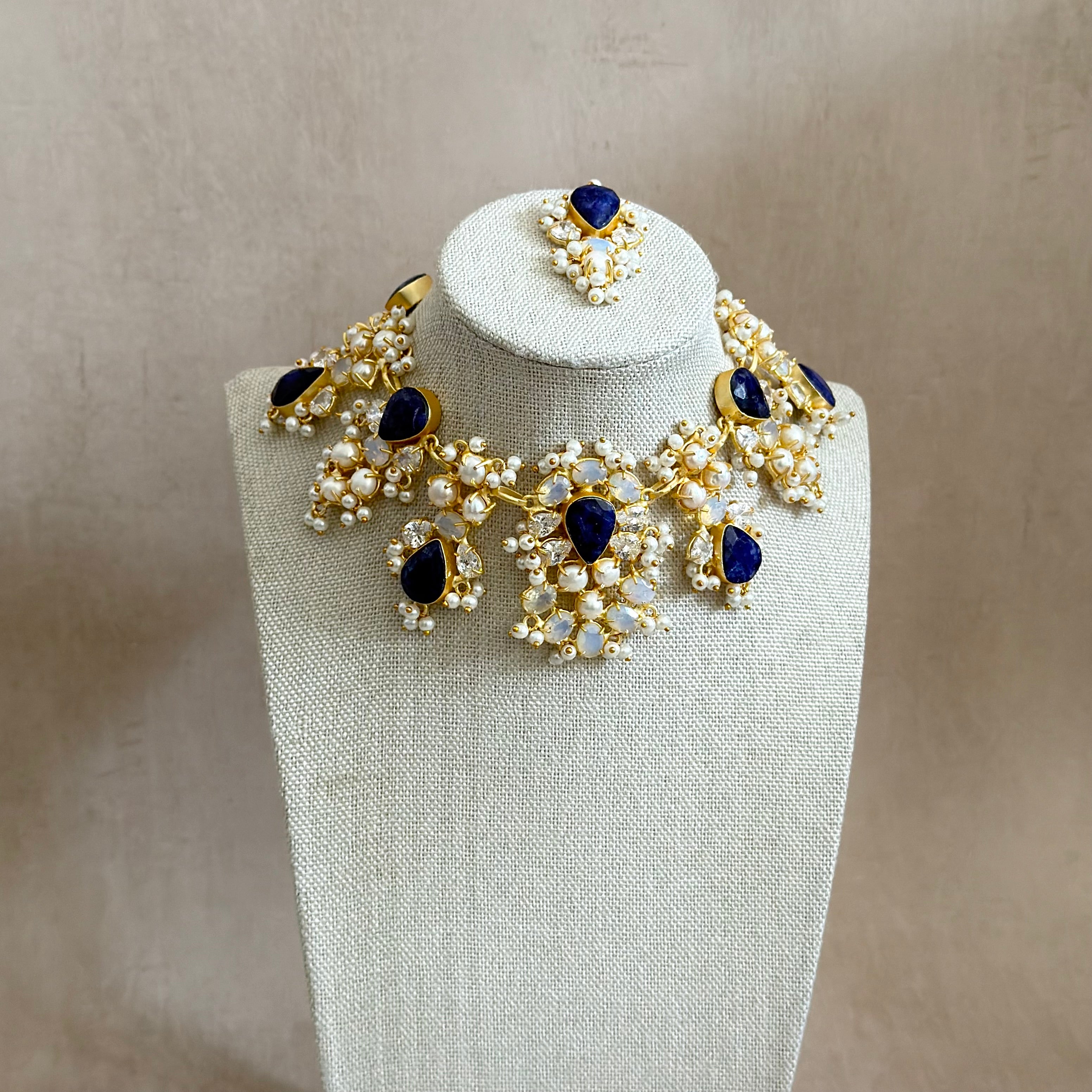 Esme Navy Pearl Necklace Set - Ahseya & Co