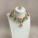 Eve Pink Green Crystal Necklace Set - Ahseya & Co