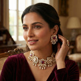 Maliha Maroon Pearl Choker Set