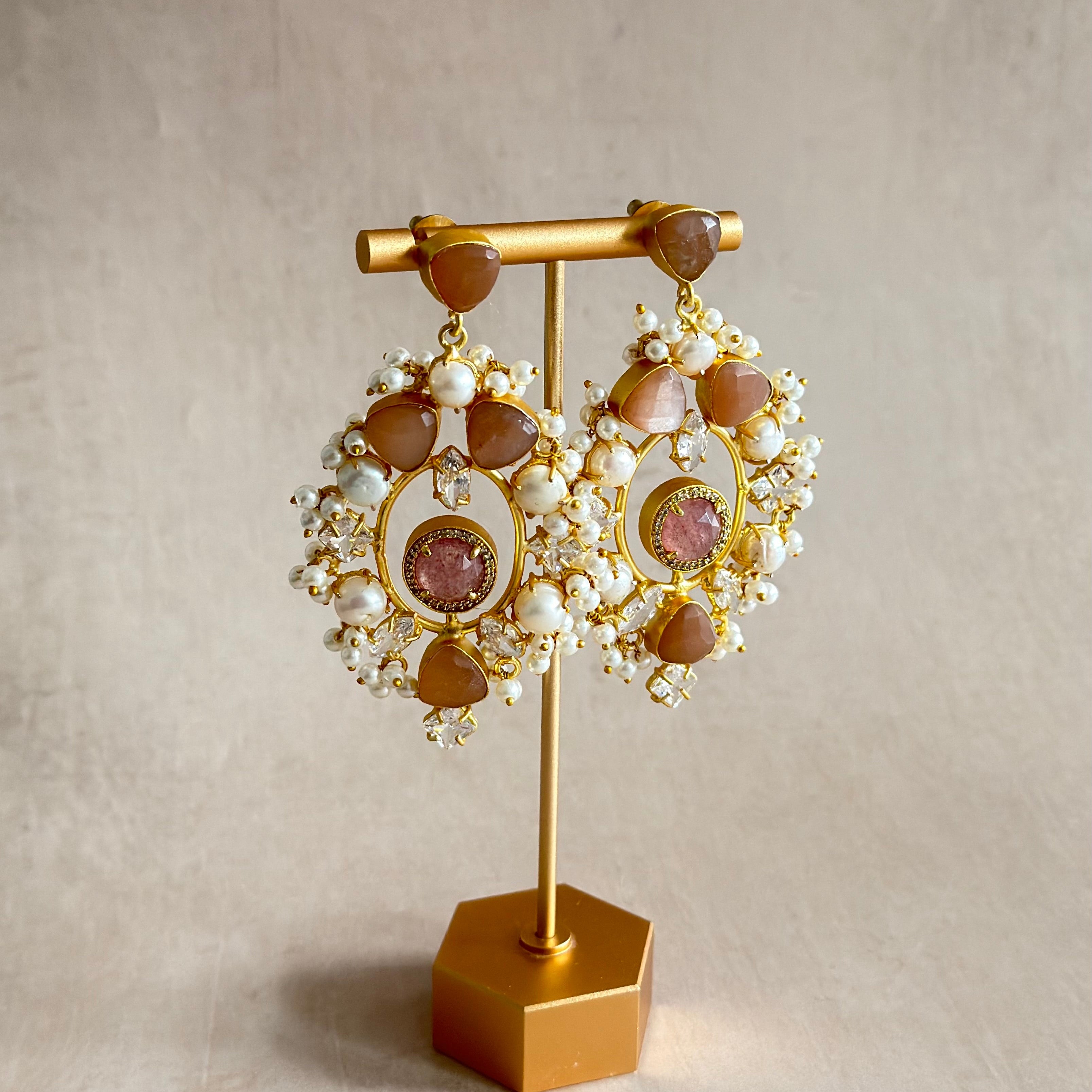 Rumiya Peach Crystal Drop Earrings - Ahseya & Co