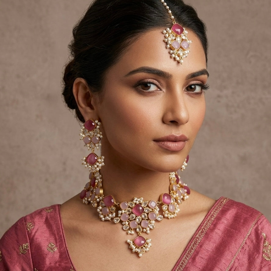 Eve Lilac Pink Crystal Necklace Set - Ahseya & Co