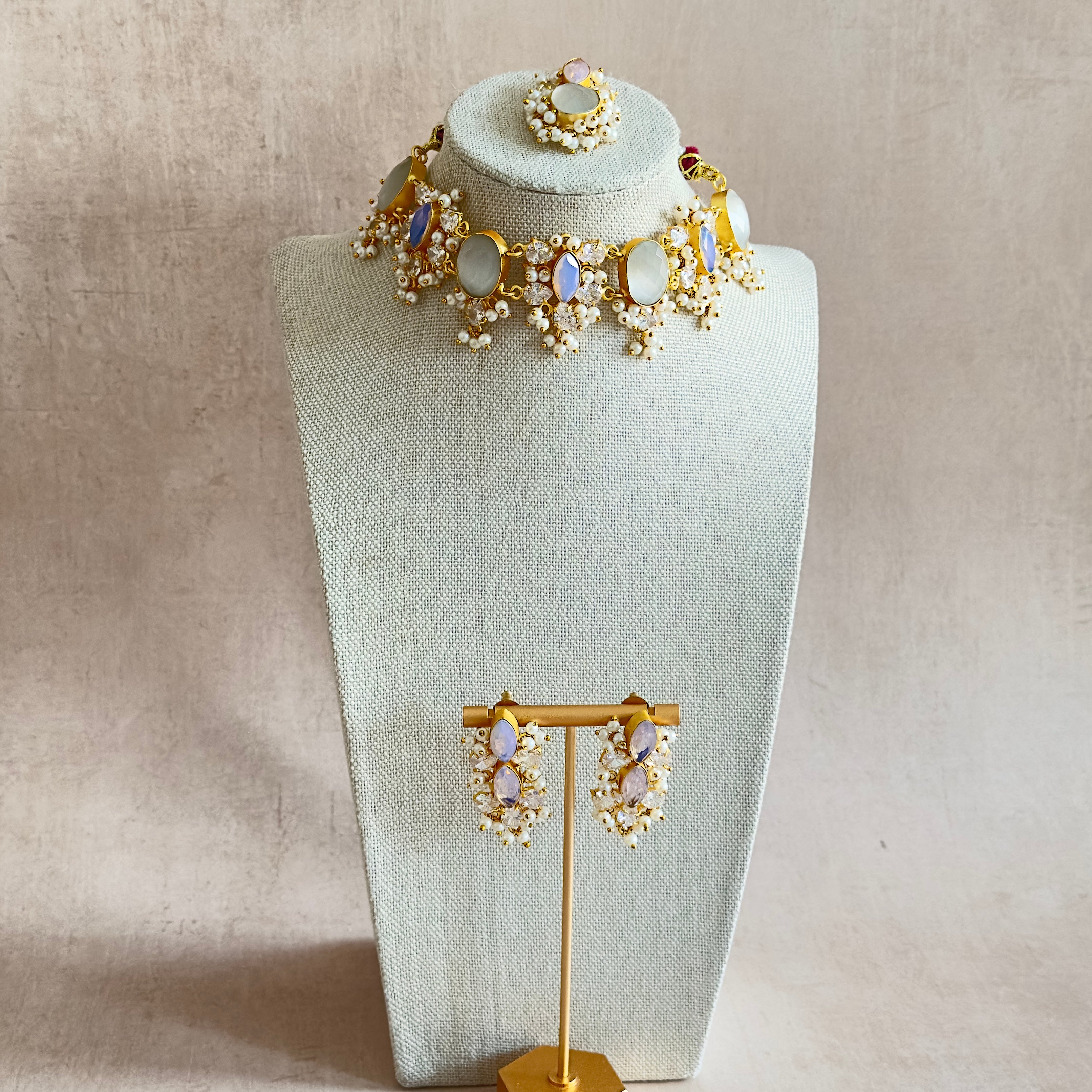 Lauretta Grey Crystal Choker Set - Ahseya & Co