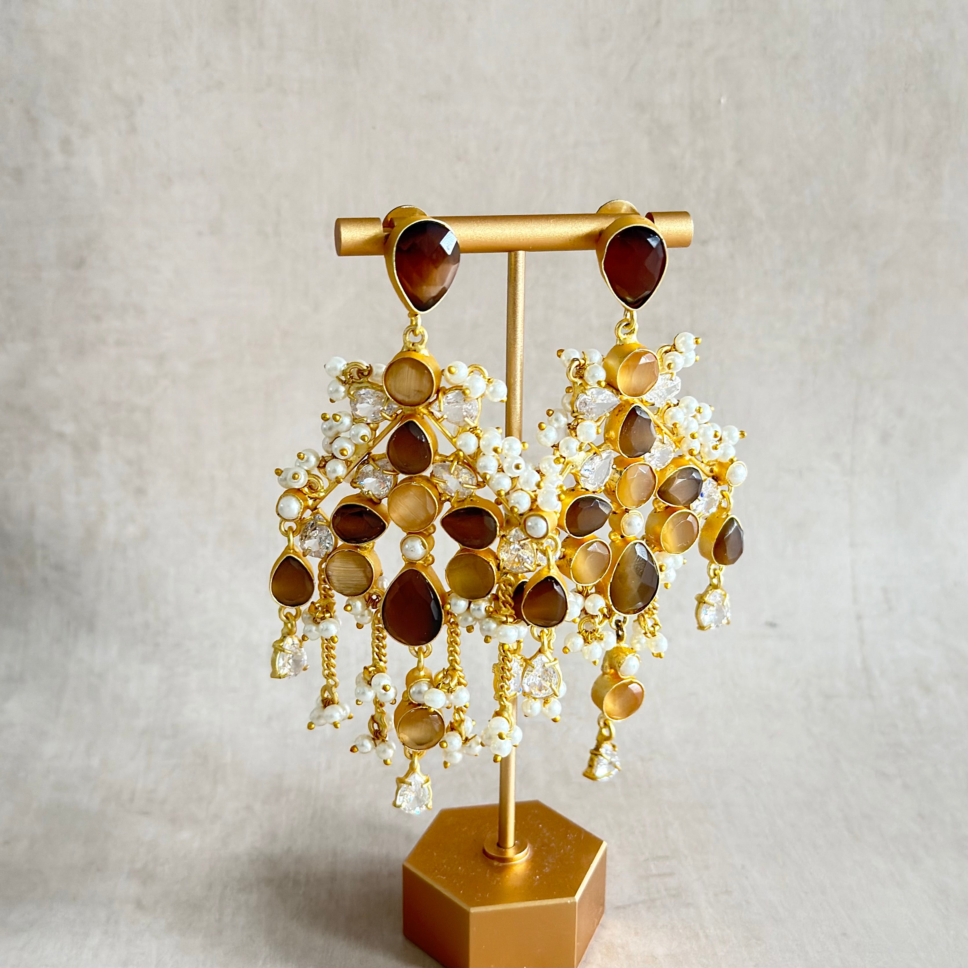 Vada Espresso Crystal Drop Earrings - Ahseya & Co